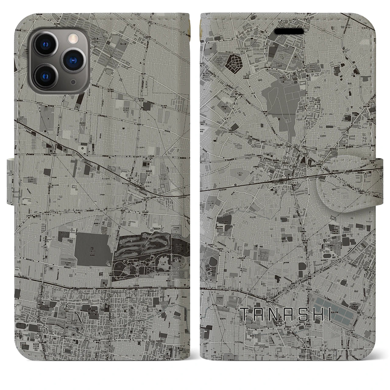 【田無(東京都)】地図柄iPhoneケース(手帳タイプ)モノトーン・iPhone 11 Pro Max 用