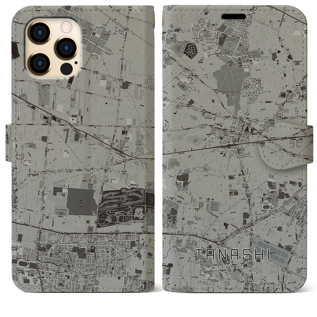 【田無(東京都)】地図柄iPhoneケース(手帳タイプ)モノトーン・iPhone 12 Pro Max 用