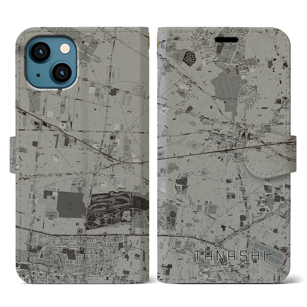 【田無(東京都)】地図柄iPhoneケース(手帳タイプ)モノトーン・iPhone 13 用