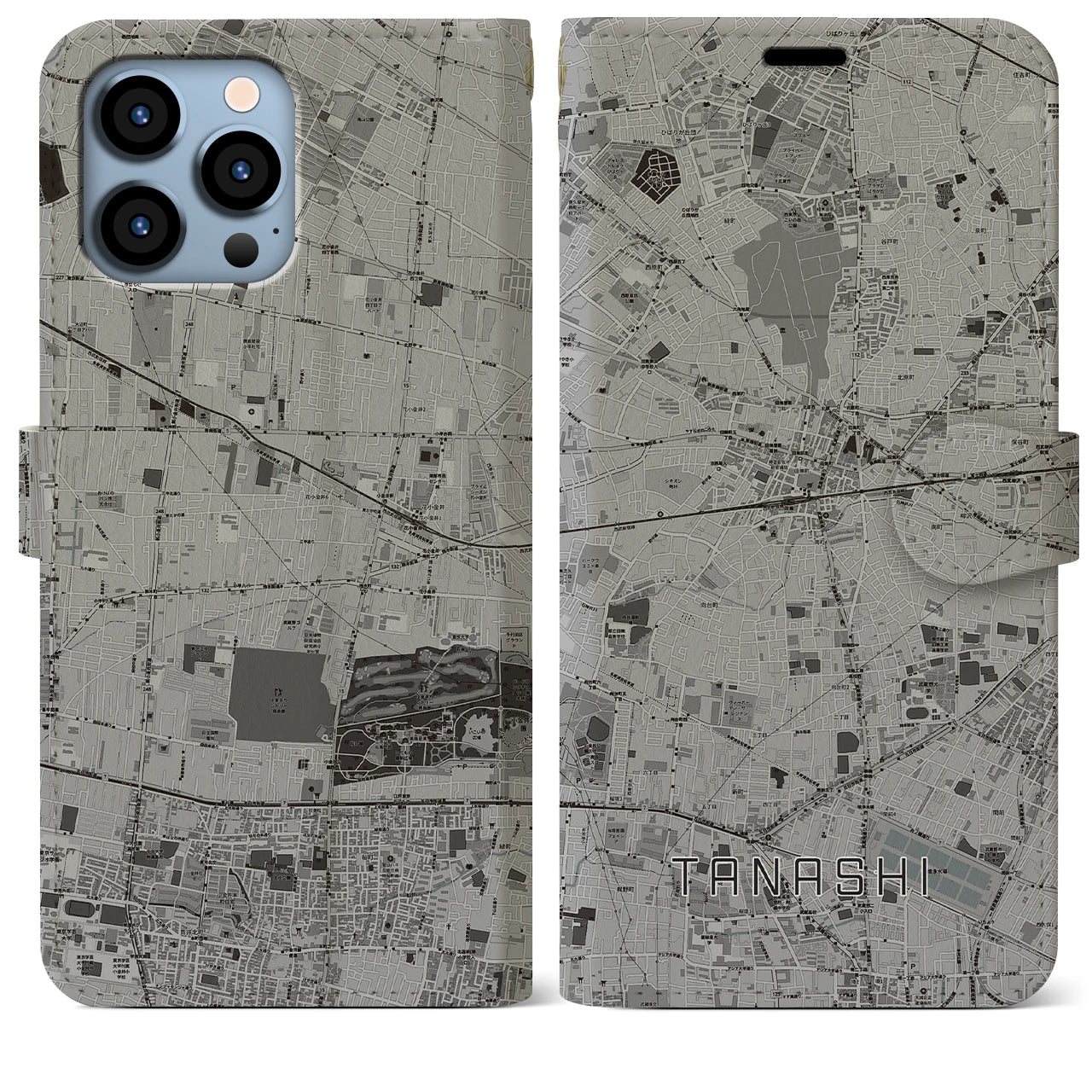 【田無(東京都)】地図柄iPhoneケース(手帳タイプ)モノトーン・iPhone 13 Pro Max 用