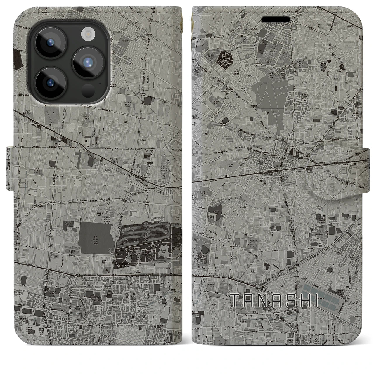 【田無(東京都)】地図柄iPhoneケース(手帳タイプ)モノトーン・iPhone 15 Pro Max 用