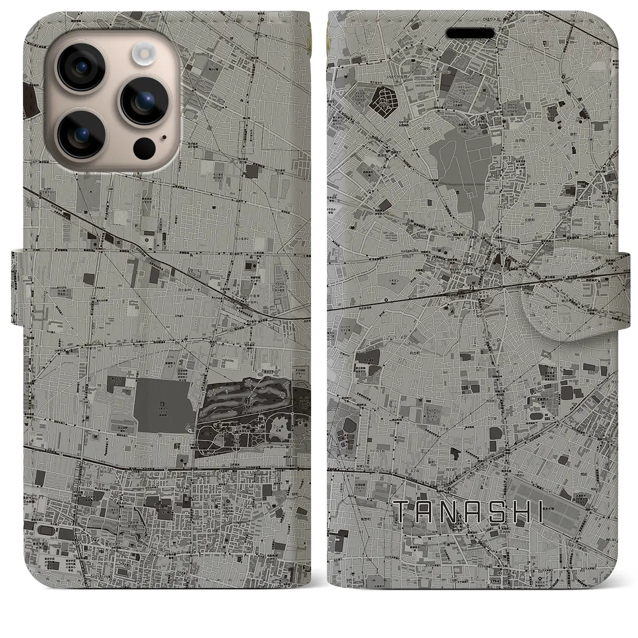 【田無(東京都)】地図柄iPhoneケース(手帳タイプ)モノトーン・iPhone 16 Plus 用