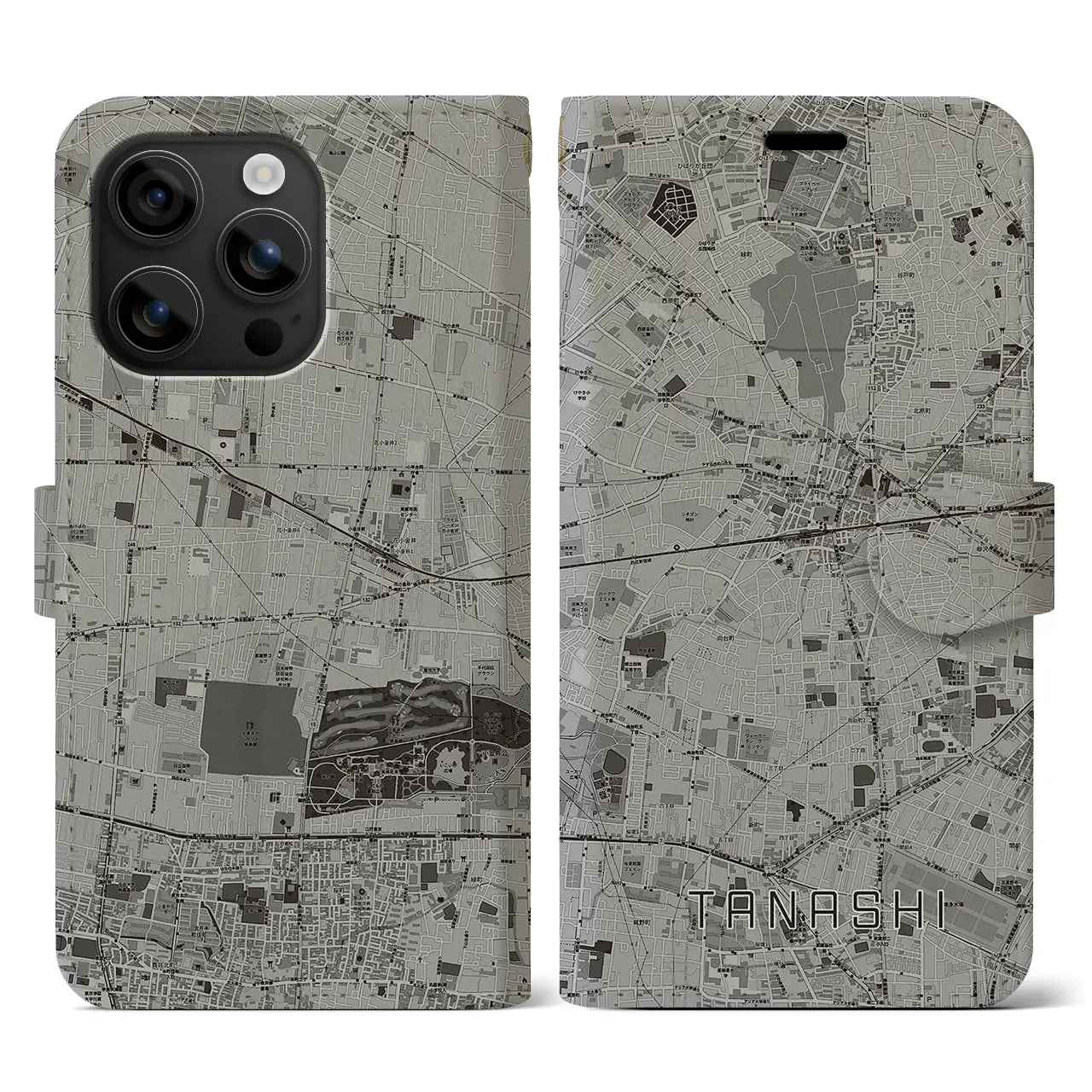 【田無(東京都)】地図柄iPhoneケース(手帳タイプ)モノトーン・iPhone 16 用
