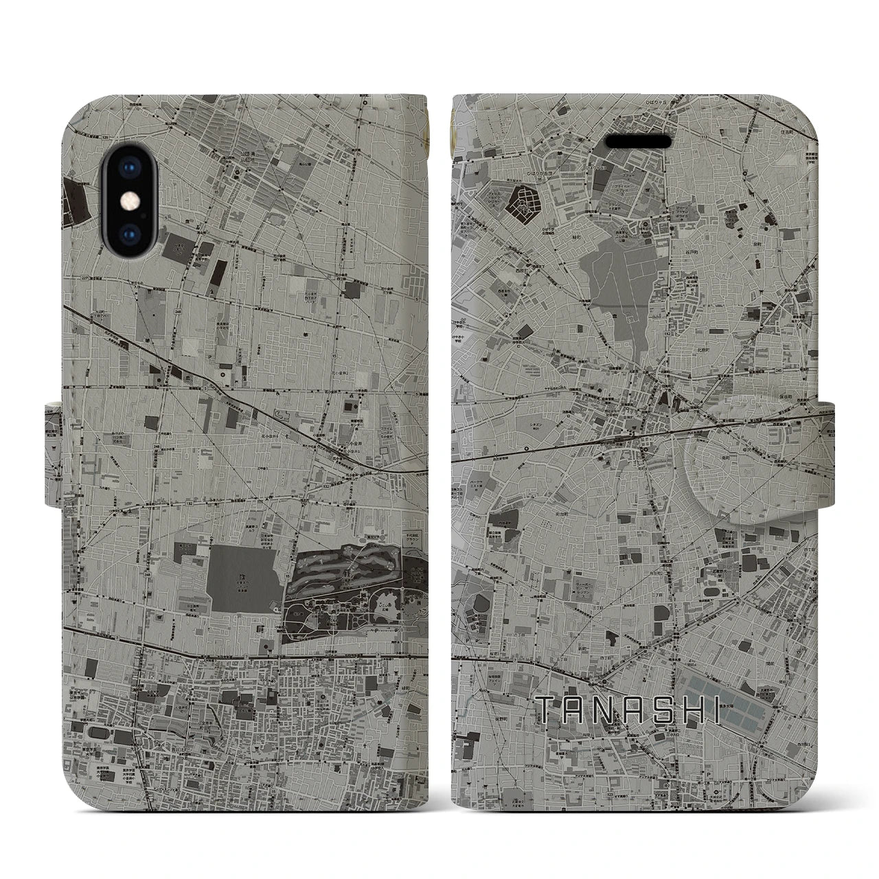 【田無(東京都)】地図柄iPhoneケース(手帳タイプ)モノトーン・iPhone XS / X 用