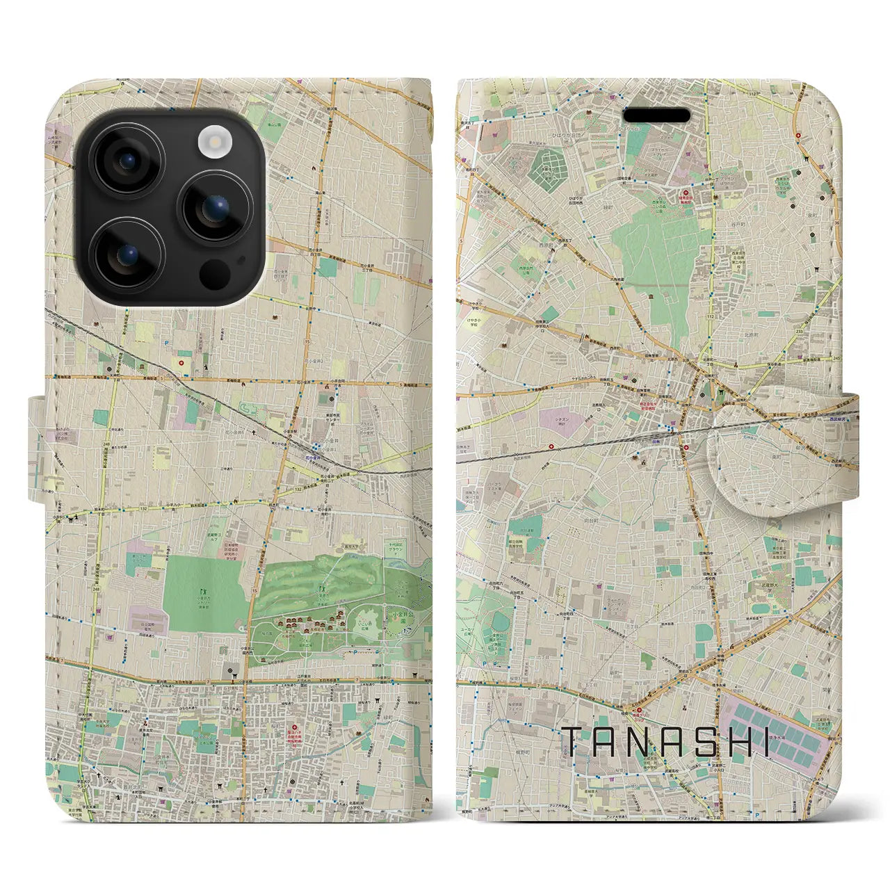 【田無(東京都)】地図柄iPhoneケース(手帳タイプ)ナチュラル・iPhone 16 用