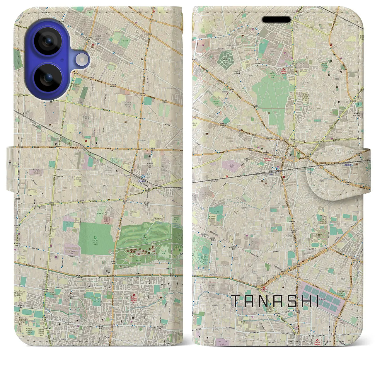 【田無(東京都)】地図柄iPhoneケース(手帳タイプ)ナチュラル・iPhone 16 Pro Max 用