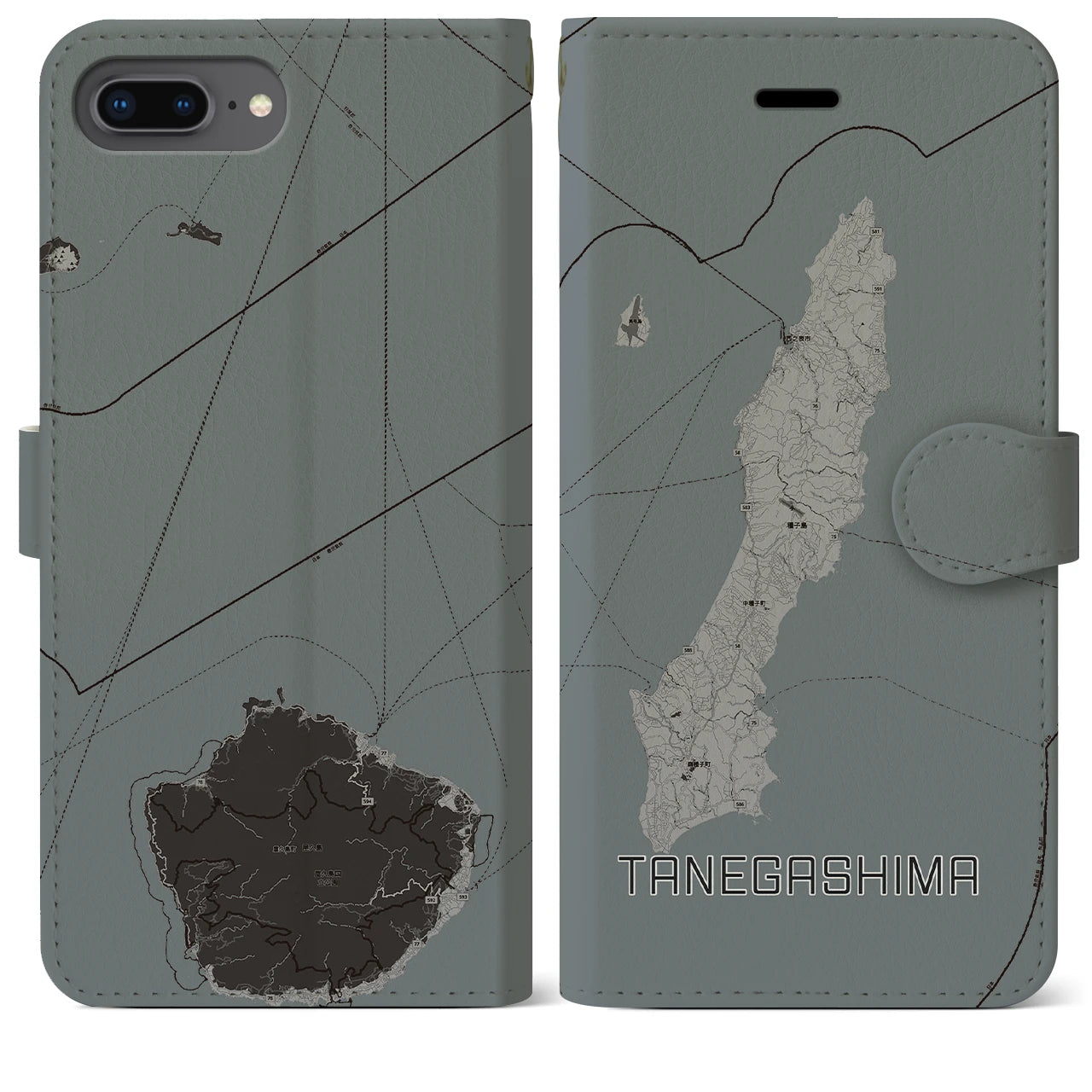 【種子島(鹿児島県)】地図柄iPhoneケース(手帳タイプ)モノトーン・iPhone 8Plus /7Plus / 6sPlus / 6Plus 用