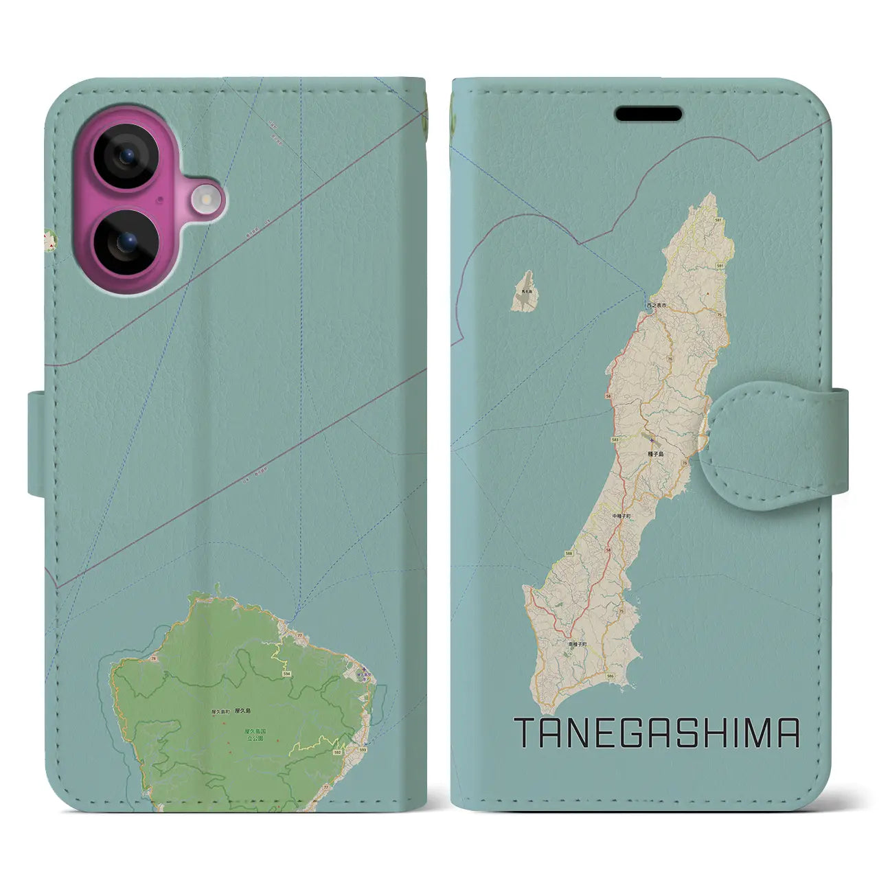 【種子島(鹿児島県)】地図柄iPhoneケース(手帳タイプ)ナチュラル・iPhone 16 Pro 用