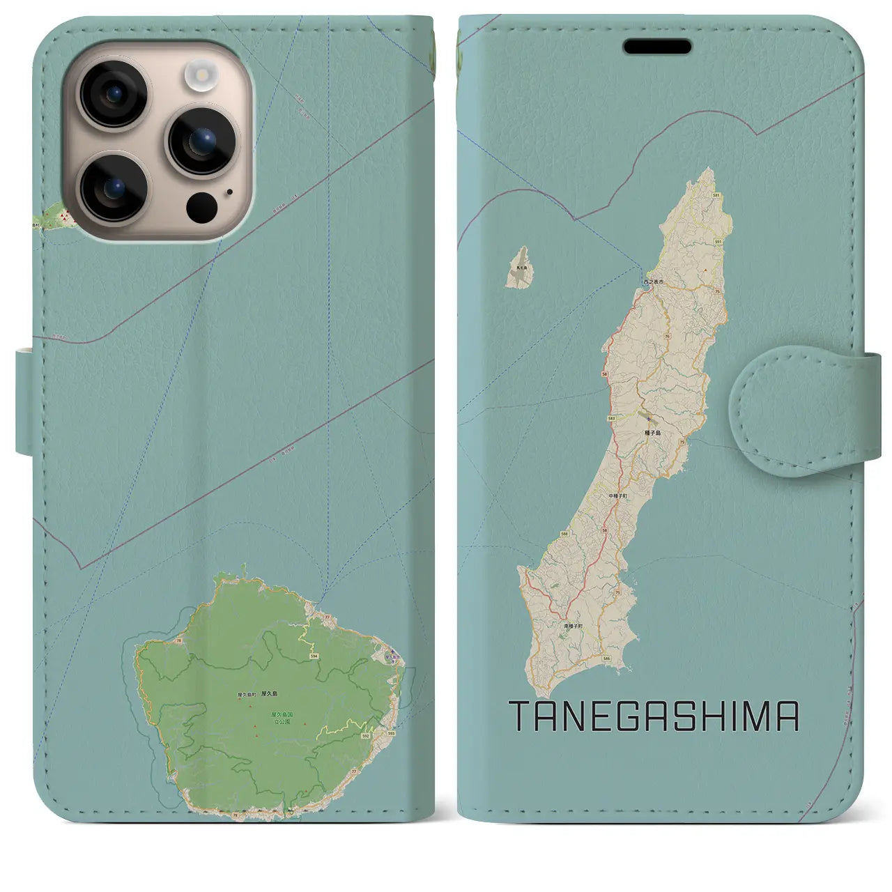 【種子島(鹿児島県)】地図柄iPhoneケース(手帳タイプ)ナチュラル・iPhone 16 Plus 用