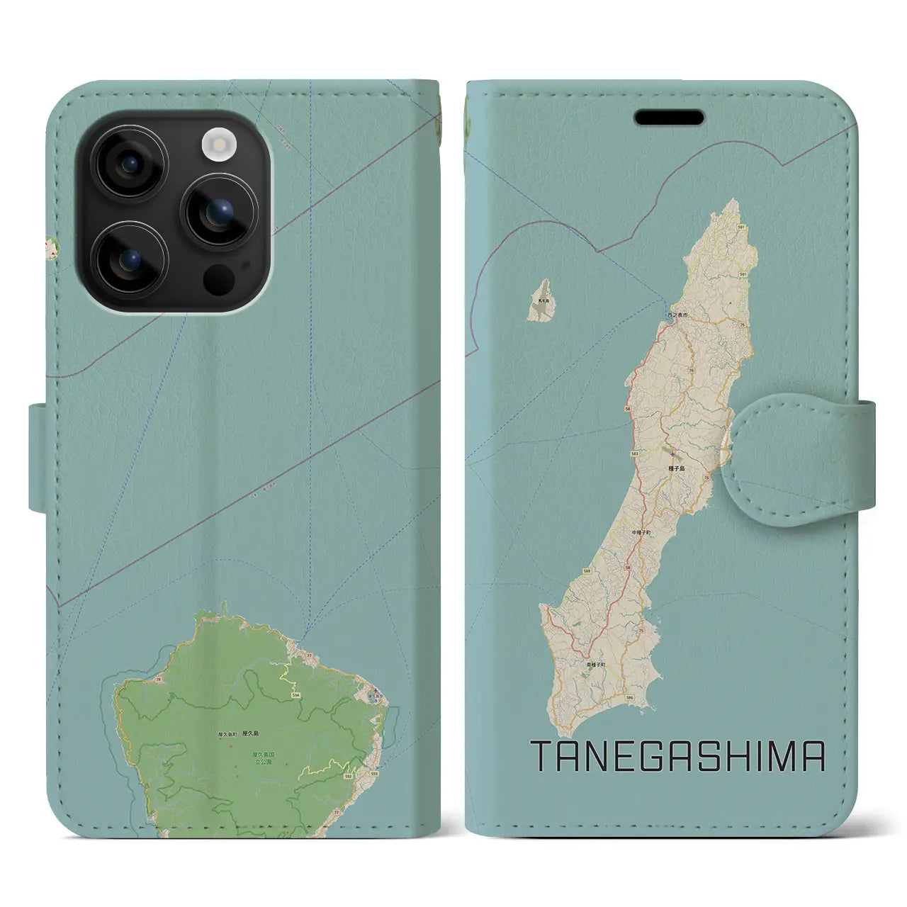 【種子島(鹿児島県)】地図柄iPhoneケース(手帳タイプ)ナチュラル・iPhone 16 用