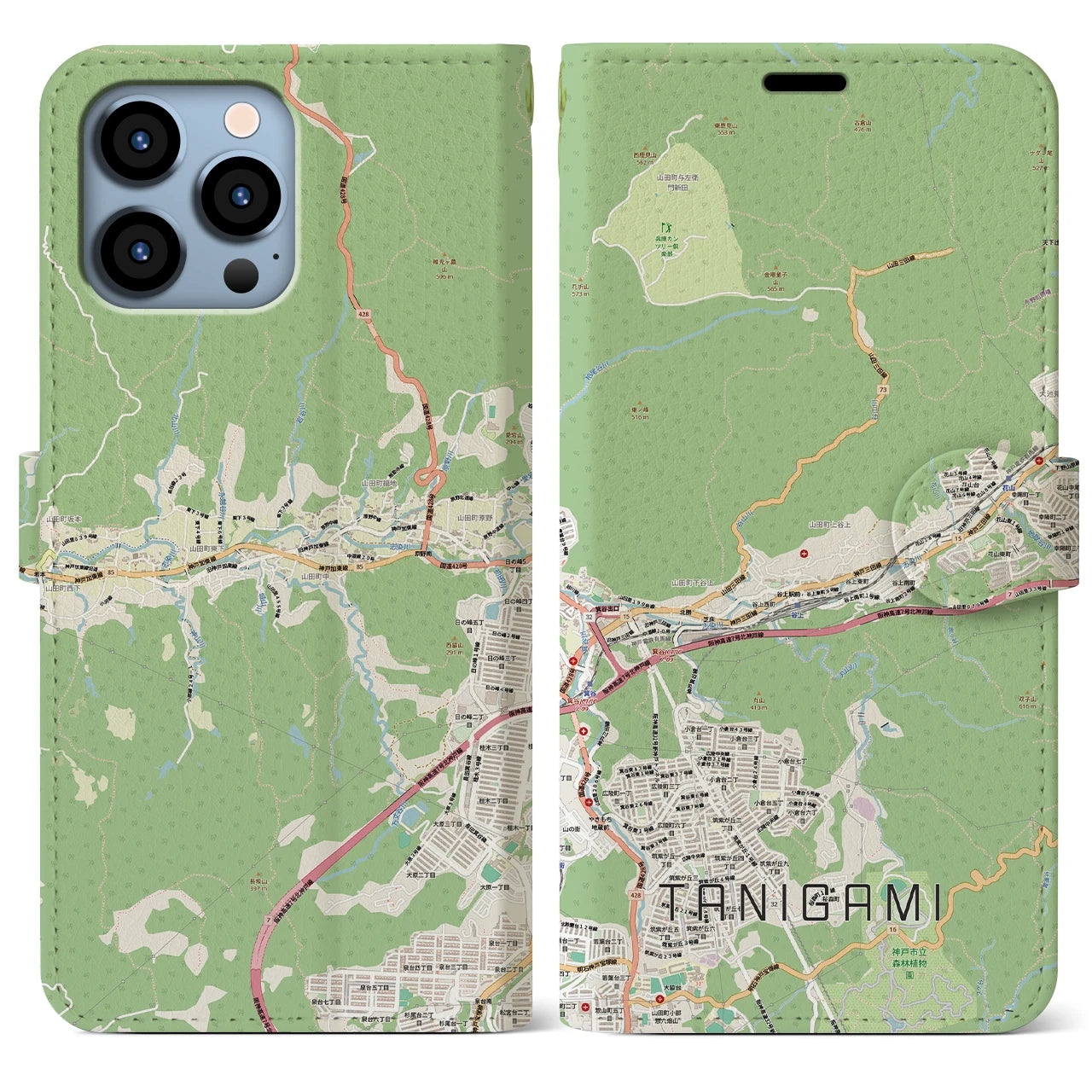 【谷上(兵庫県)】地図柄iPhoneケース(手帳タイプ)