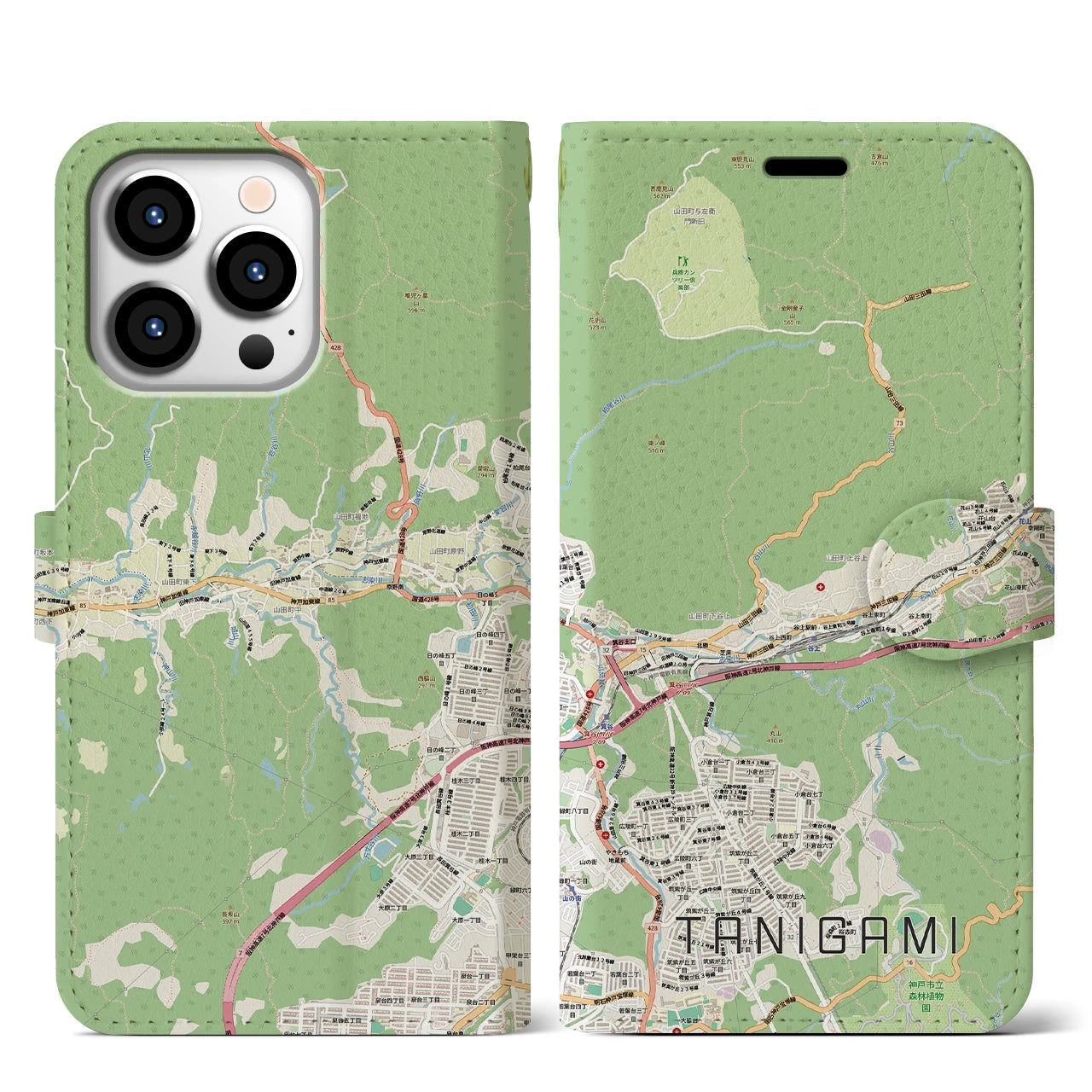 【谷上(兵庫県)】地図柄iPhoneケース(手帳タイプ)