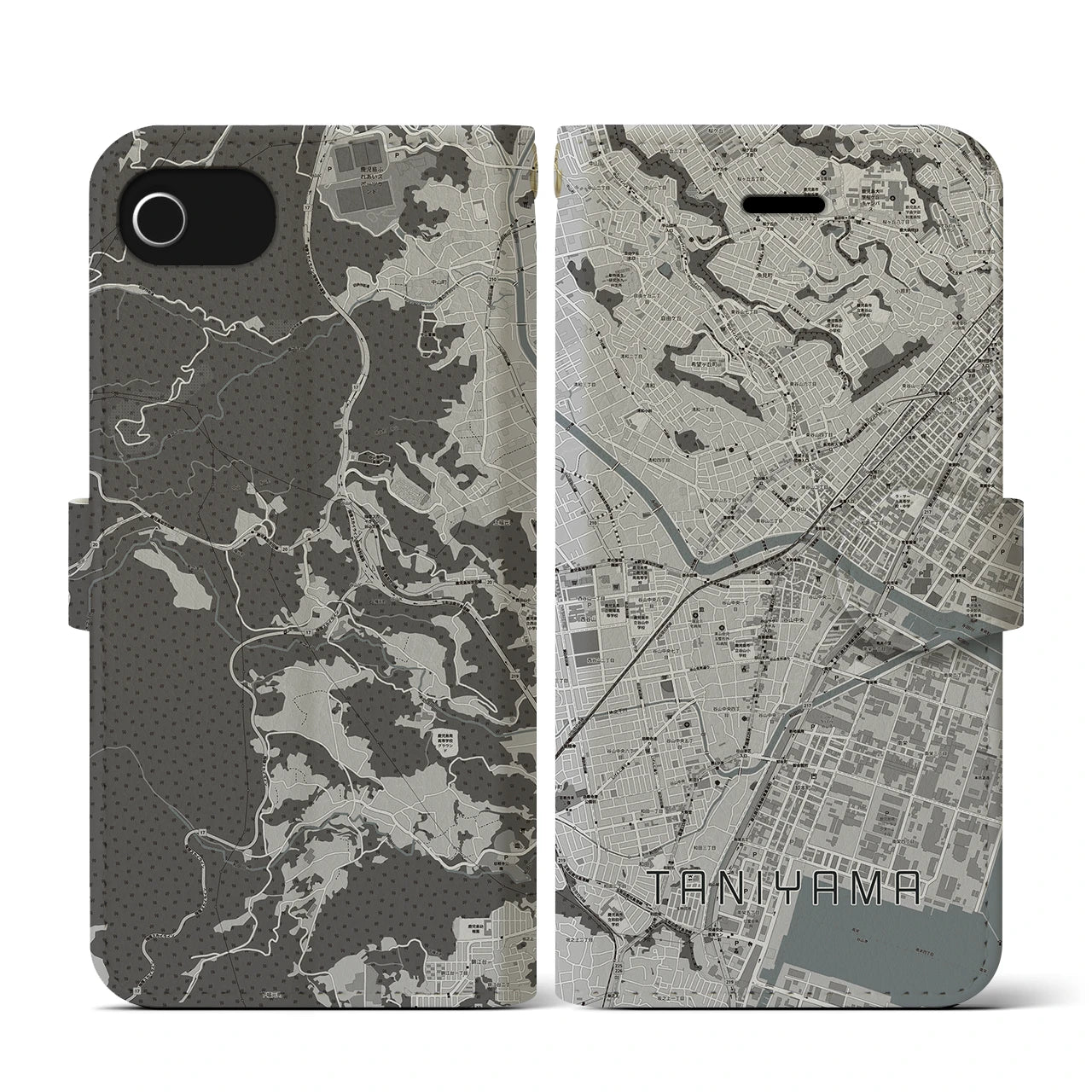 【谷山(鹿児島県)】地図柄iPhoneケース(手帳タイプ)モノトーン・iPhone SE(第3 / 第2世代) / 8 / 7 / 6s / 6 用