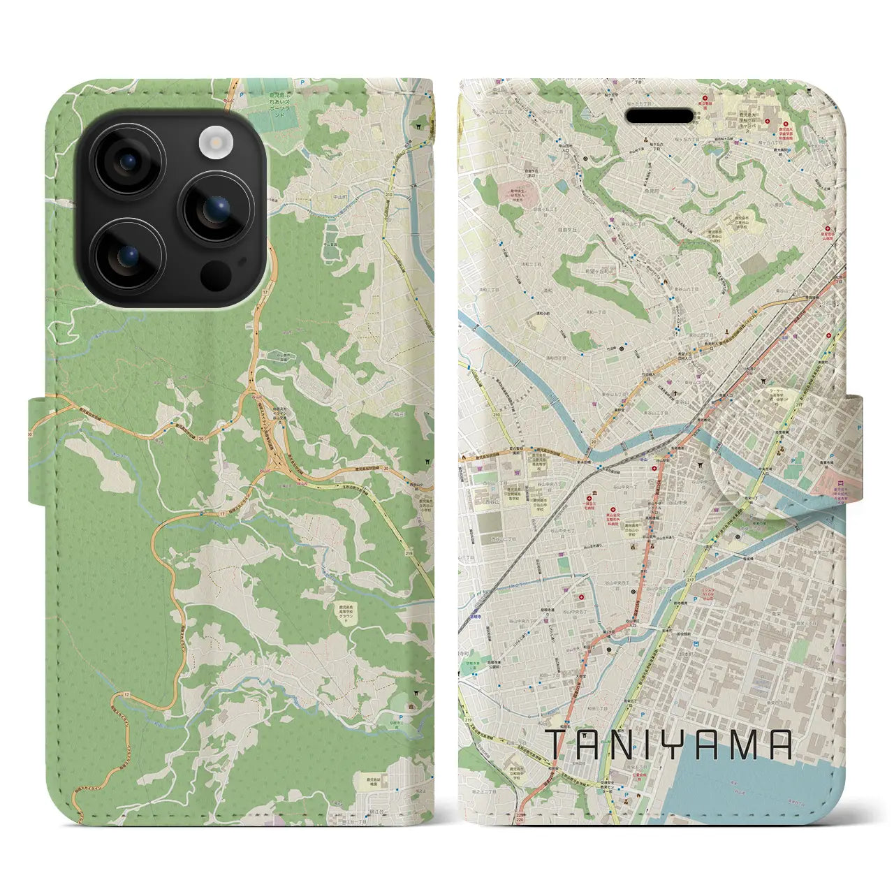 【谷山(鹿児島県)】地図柄iPhoneケース(手帳タイプ)ナチュラル・iPhone 16 用