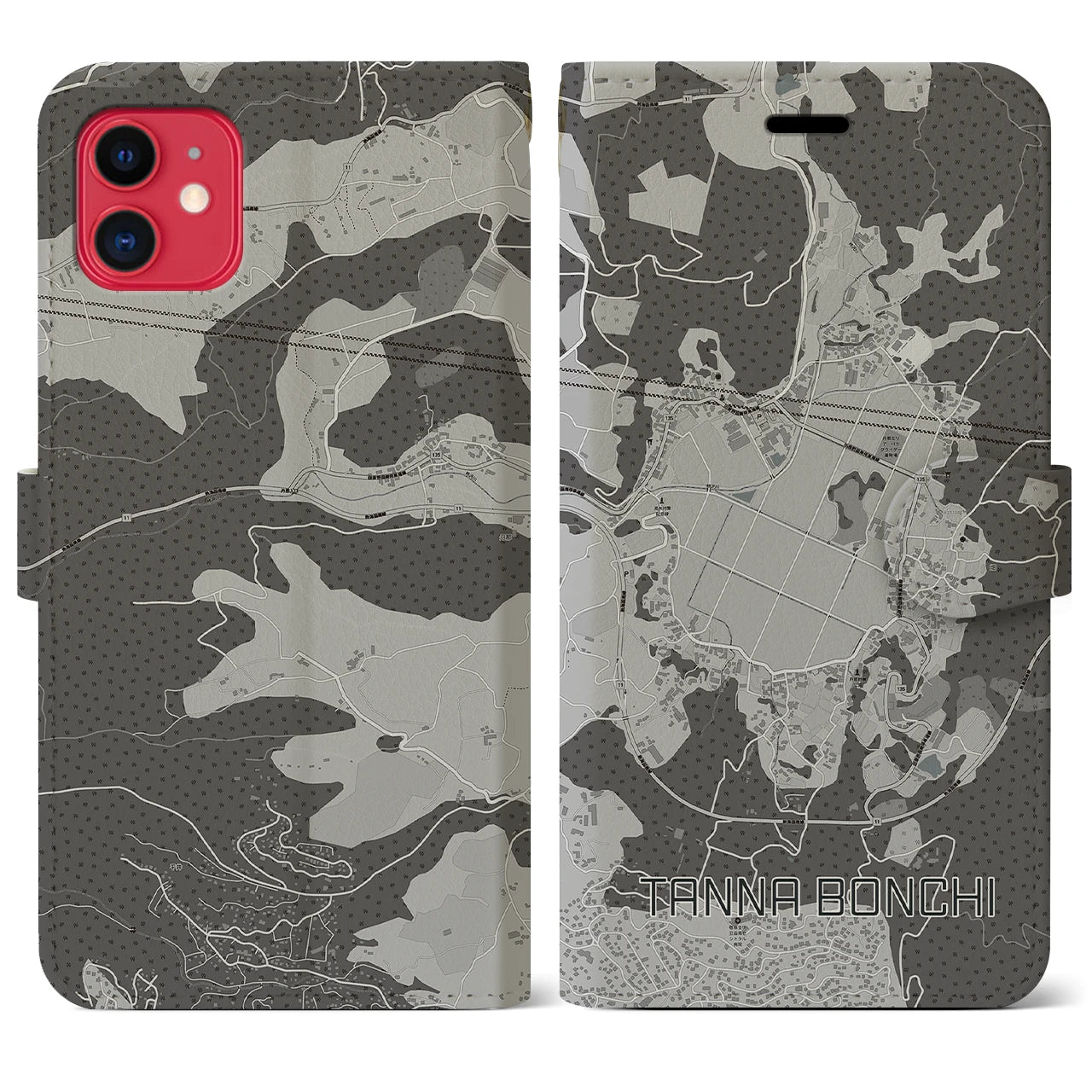 【丹那盆地(静岡県)】地図柄iPhoneケース(手帳タイプ)モノトーン・iPhone 11 Pro 用