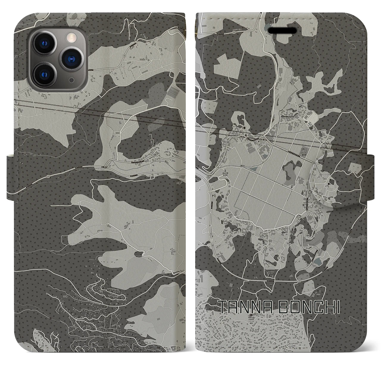 【丹那盆地(静岡県)】地図柄iPhoneケース(手帳タイプ)ナチュラル・iPhone 11 Pro Max 用