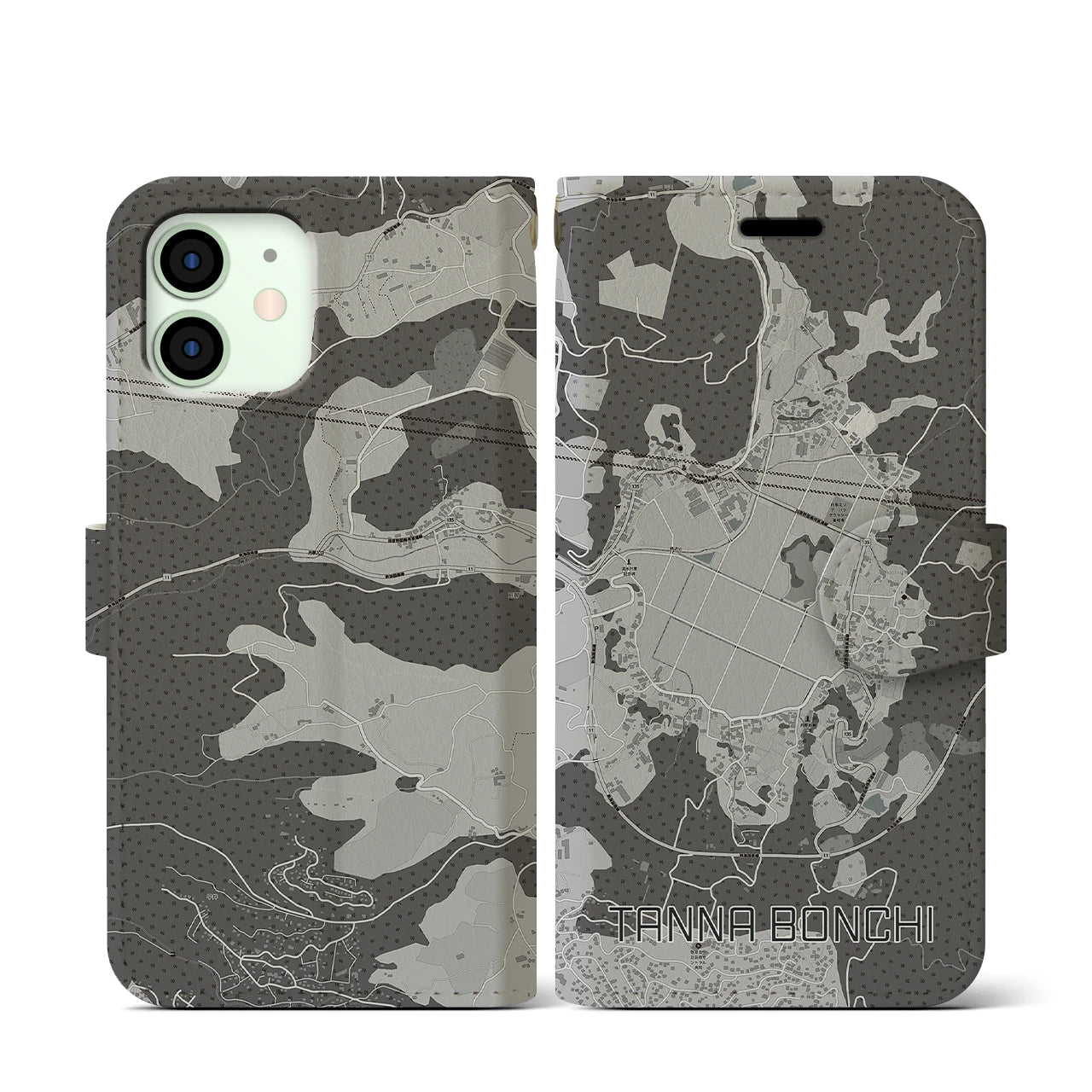 【丹那盆地(静岡県)】地図柄iPhoneケース(手帳タイプ)ナチュラル・iPhone 12 mini 用