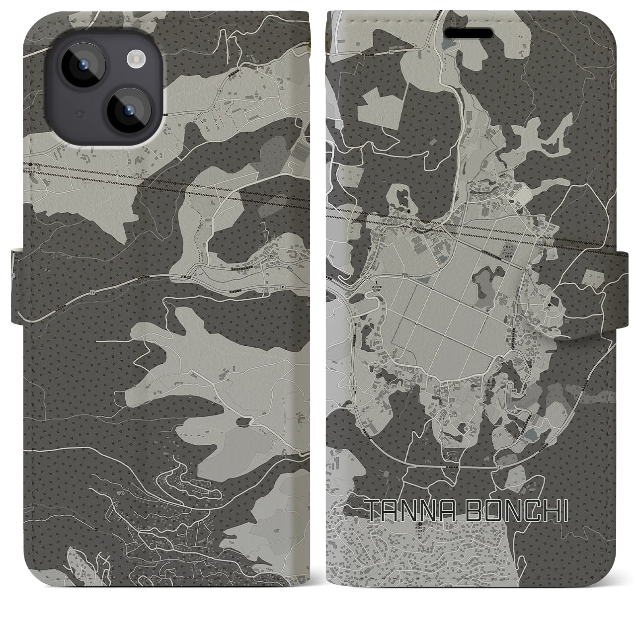 【丹那盆地(静岡県)】地図柄iPhoneケース(手帳タイプ)ナチュラル・iPhone 14 Plus 用