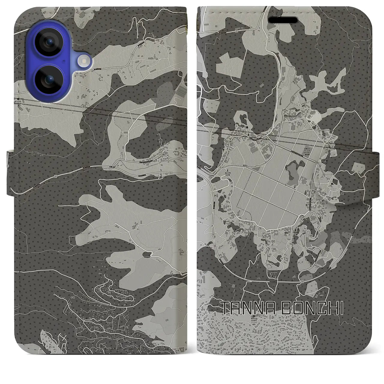 【丹那盆地(静岡県)】地図柄iPhoneケース(手帳タイプ)モノトーン・iPhone 16 Pro Max 用