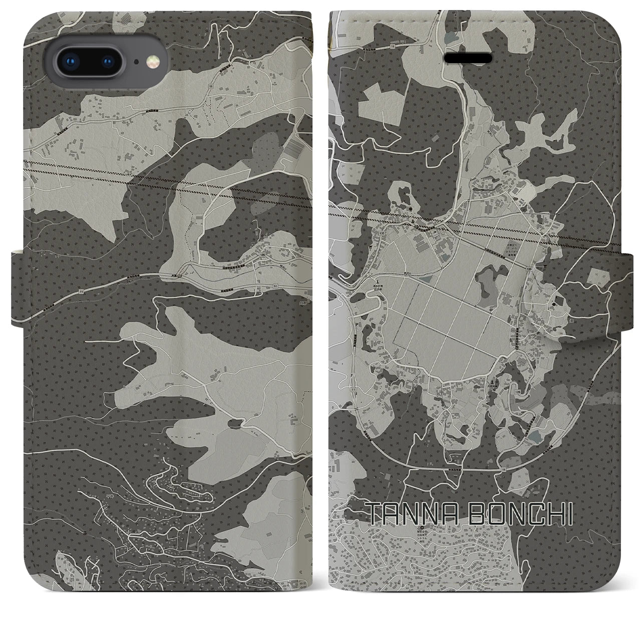 【丹那盆地(静岡県)】地図柄iPhoneケース(手帳タイプ)モノトーン・iPhone XR 用