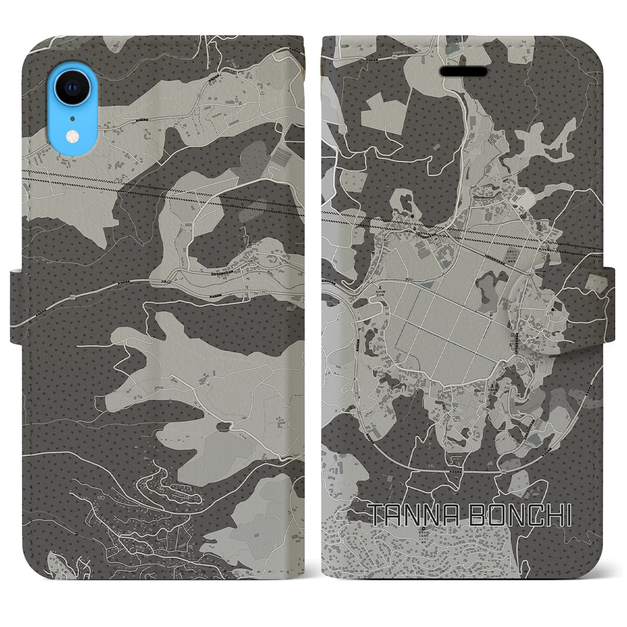 【丹那盆地(静岡県)】地図柄iPhoneケース(手帳タイプ)モノトーン・iPhone XS / X 用