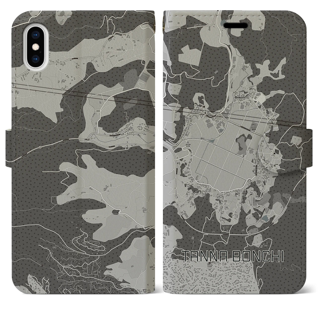 【丹那盆地(静岡県)】地図柄iPhoneケース(手帳タイプ)モノトーン・iPhone 11 用