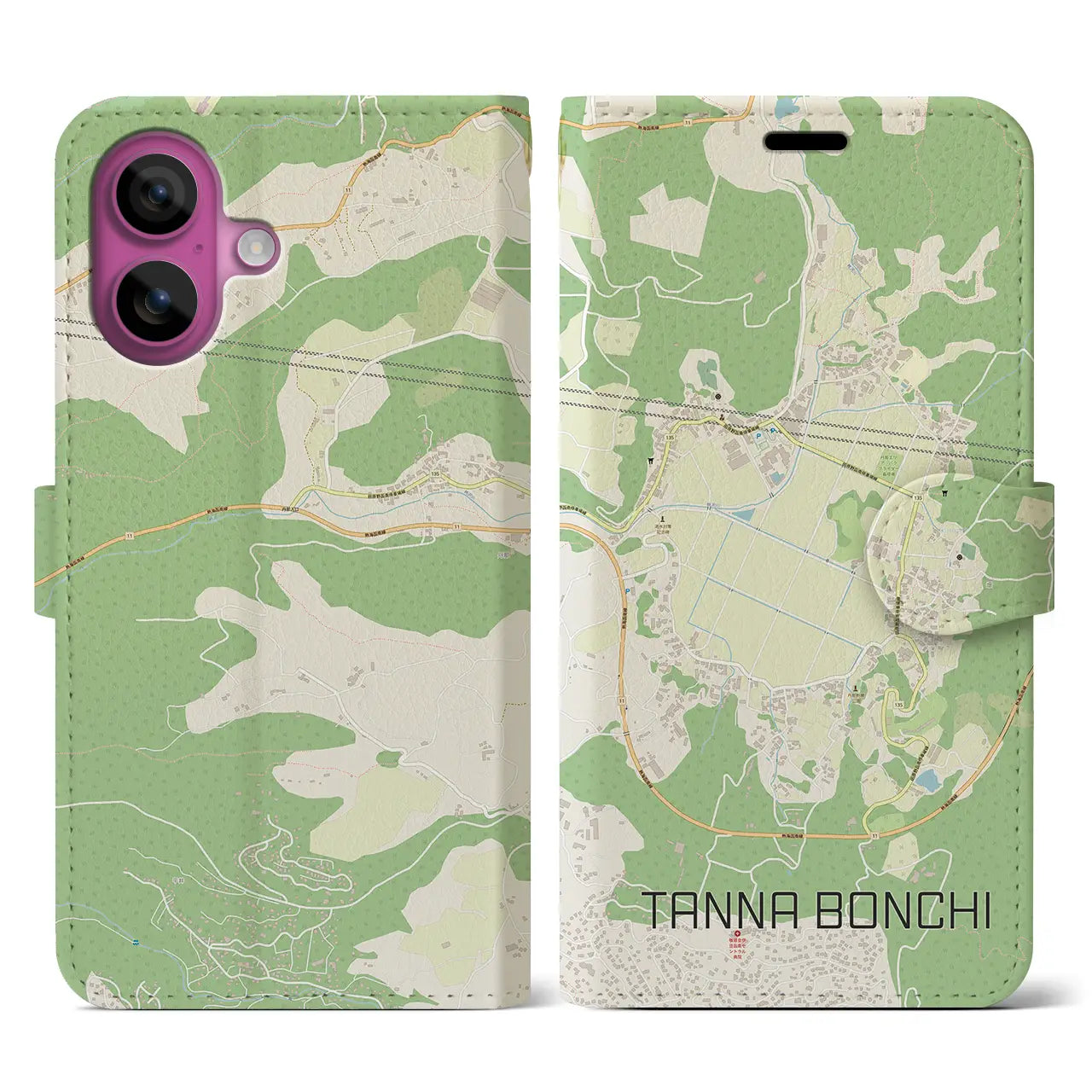 【丹那盆地(静岡県)】地図柄iPhoneケース(手帳タイプ)ナチュラル・iPhone 16 Pro 用