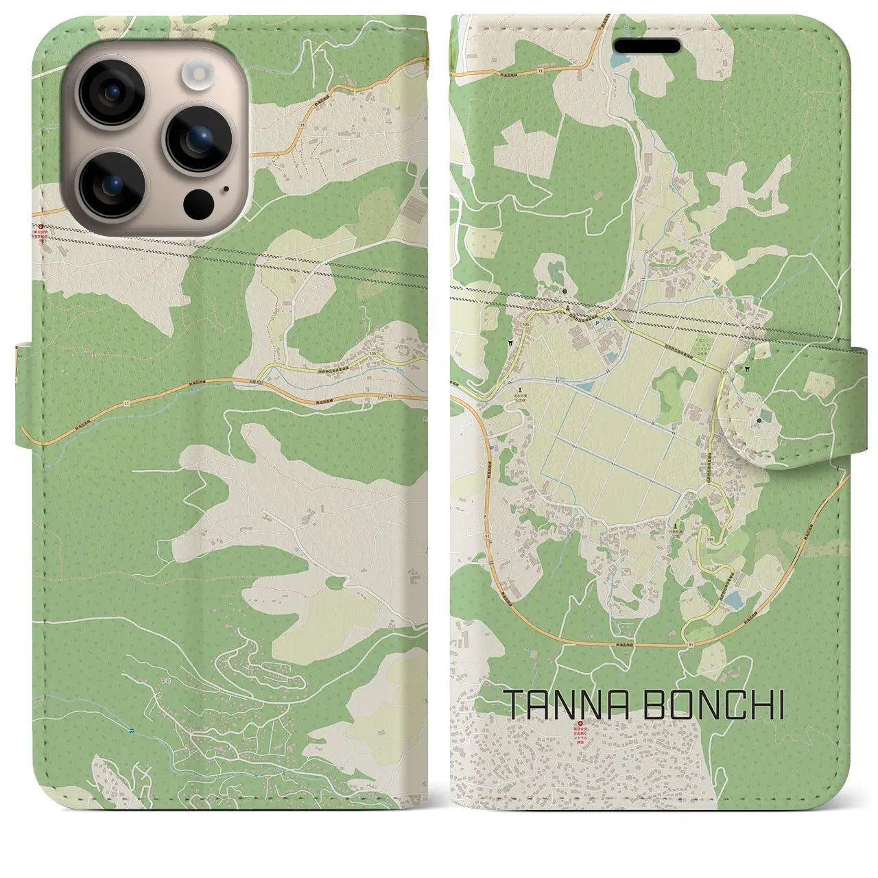 【丹那盆地(静岡県)】地図柄iPhoneケース(手帳タイプ)ナチュラル・iPhone 16 Plus 用