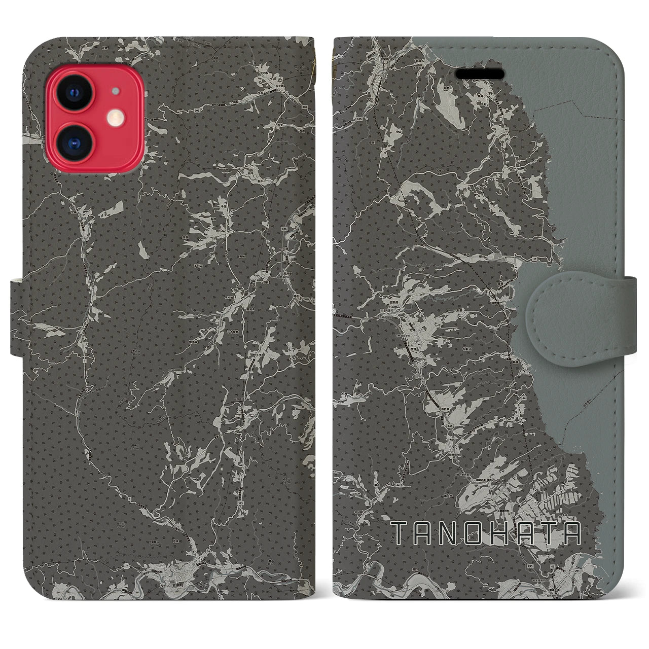 【田野畑(岩手県)】地図柄iPhoneケース(手帳タイプ)モノトーン・iPhone 11 用
