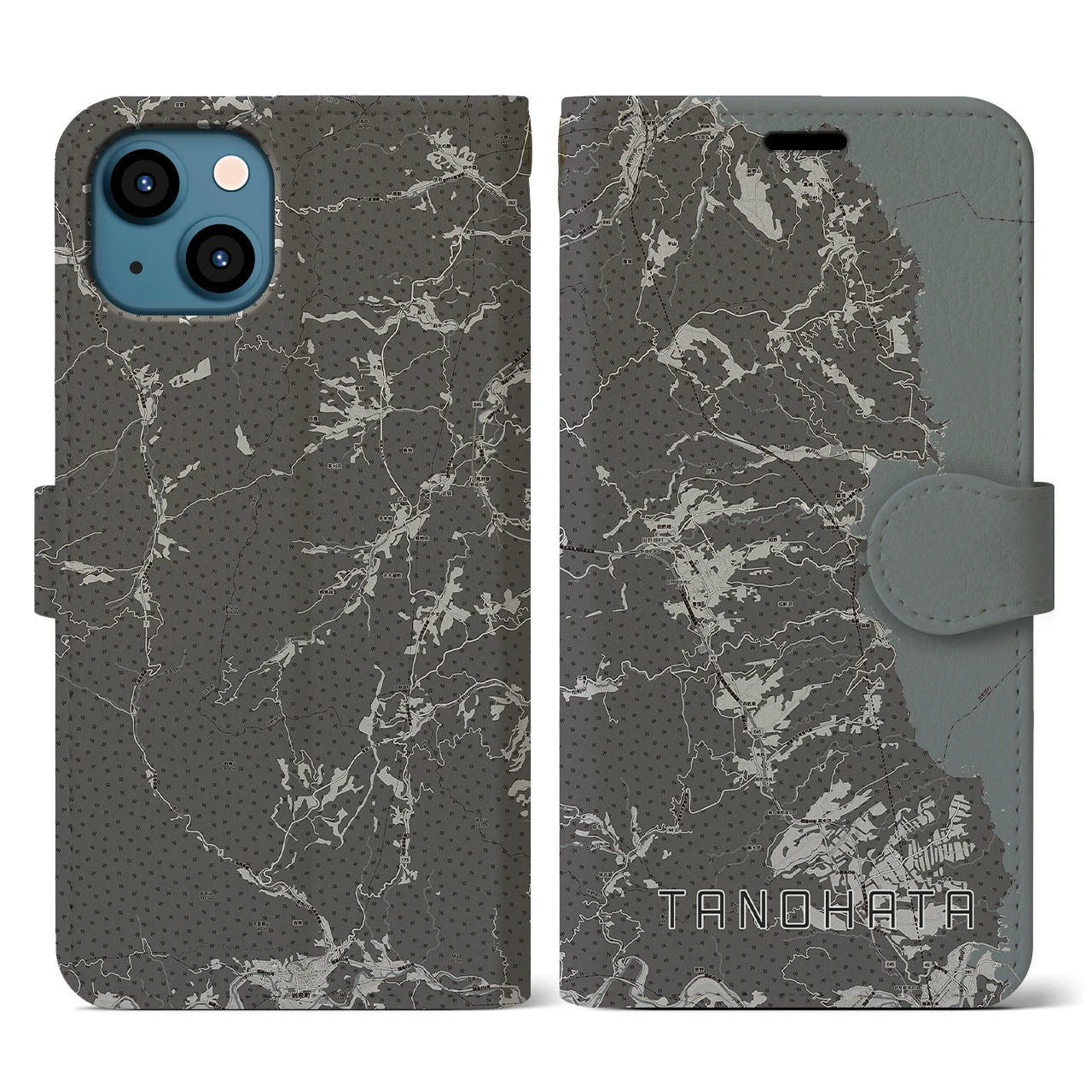 【田野畑(岩手県)】地図柄iPhoneケース(手帳タイプ)モノトーン・iPhone 13 用
