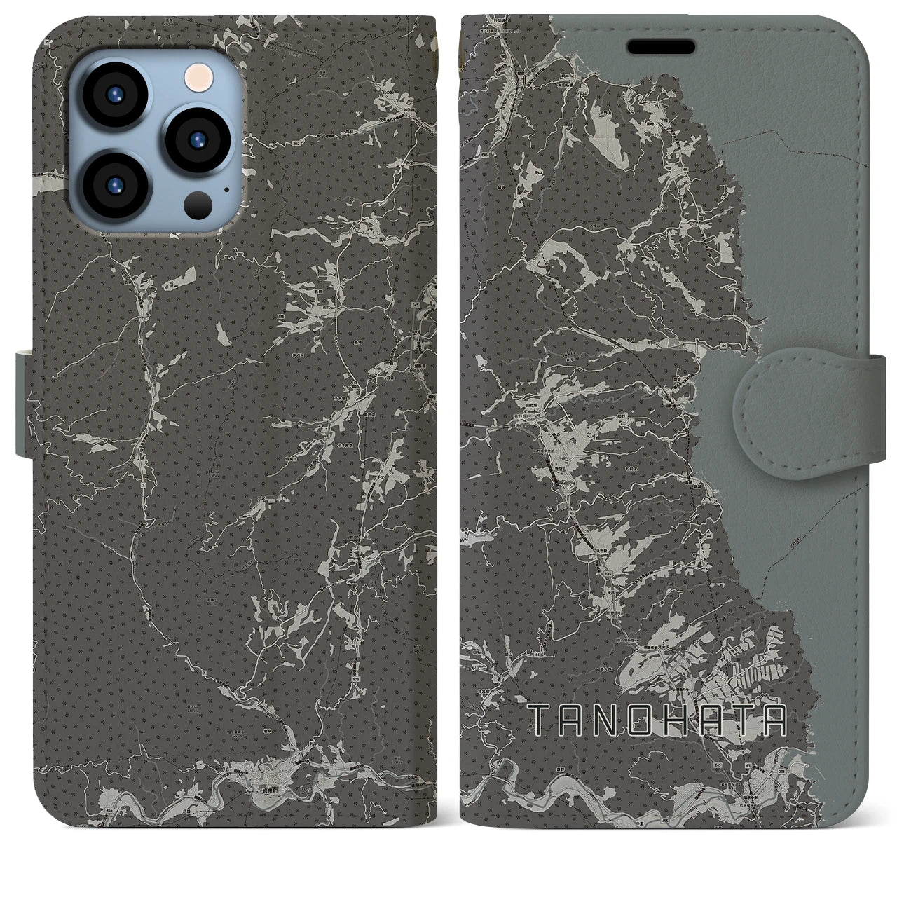 【田野畑(岩手県)】地図柄iPhoneケース(手帳タイプ)モノトーン・iPhone 13 Pro Max 用