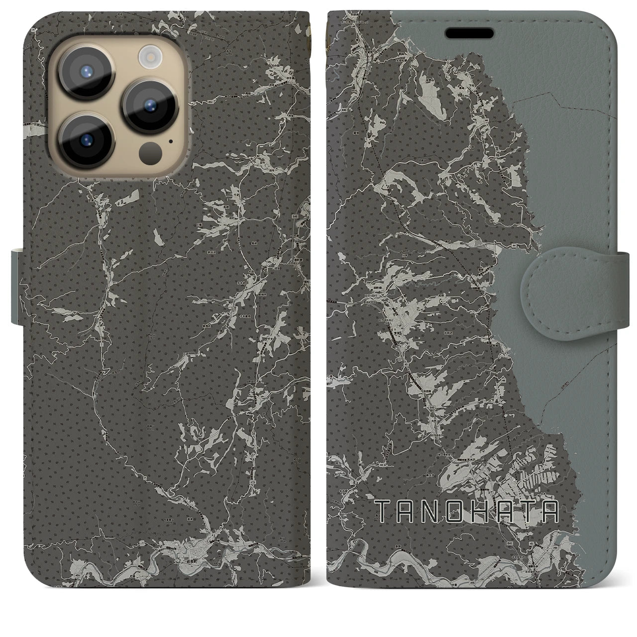 【田野畑(岩手県)】地図柄iPhoneケース(手帳タイプ)モノトーン・iPhone 14 Pro Max 用