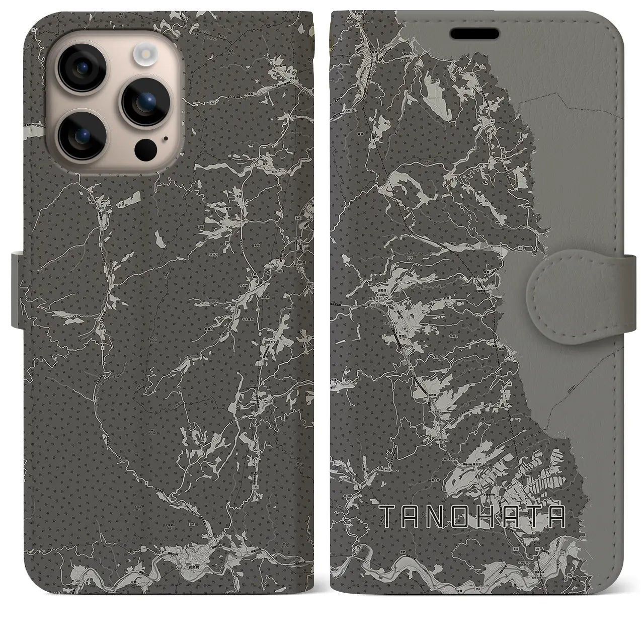 【田野畑(岩手県)】地図柄iPhoneケース(手帳タイプ)モノトーン・iPhone 16 Plus 用