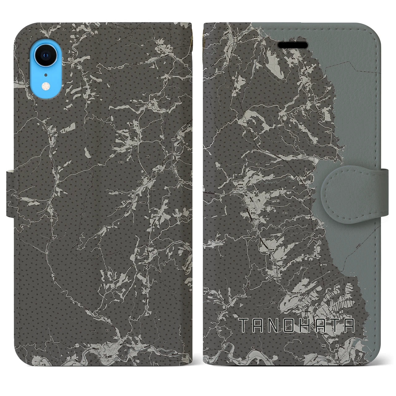 【田野畑(岩手県)】地図柄iPhoneケース(手帳タイプ)モノトーン・iPhone XR 用