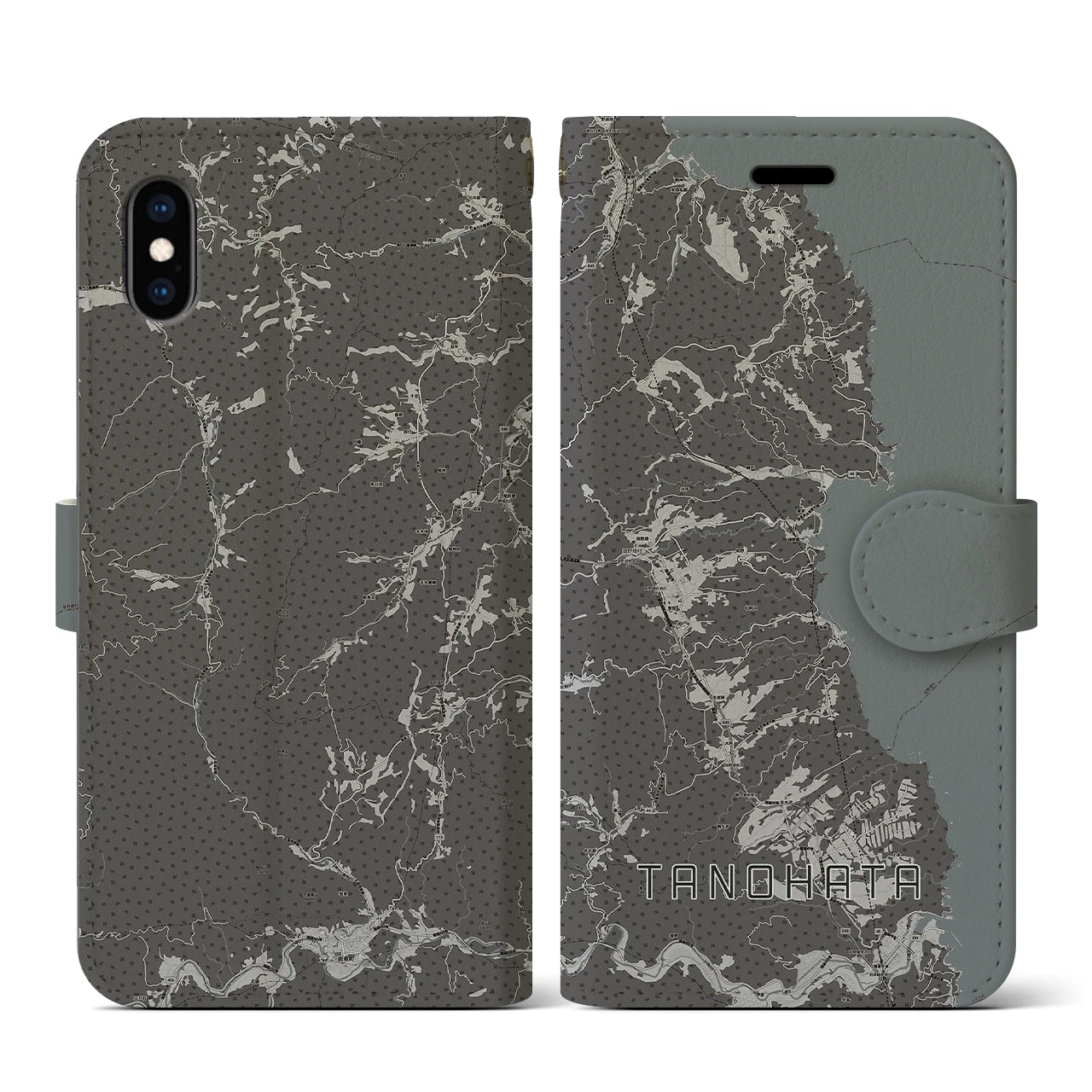 【田野畑(岩手県)】地図柄iPhoneケース(手帳タイプ)モノトーン・iPhone XS / X 用
