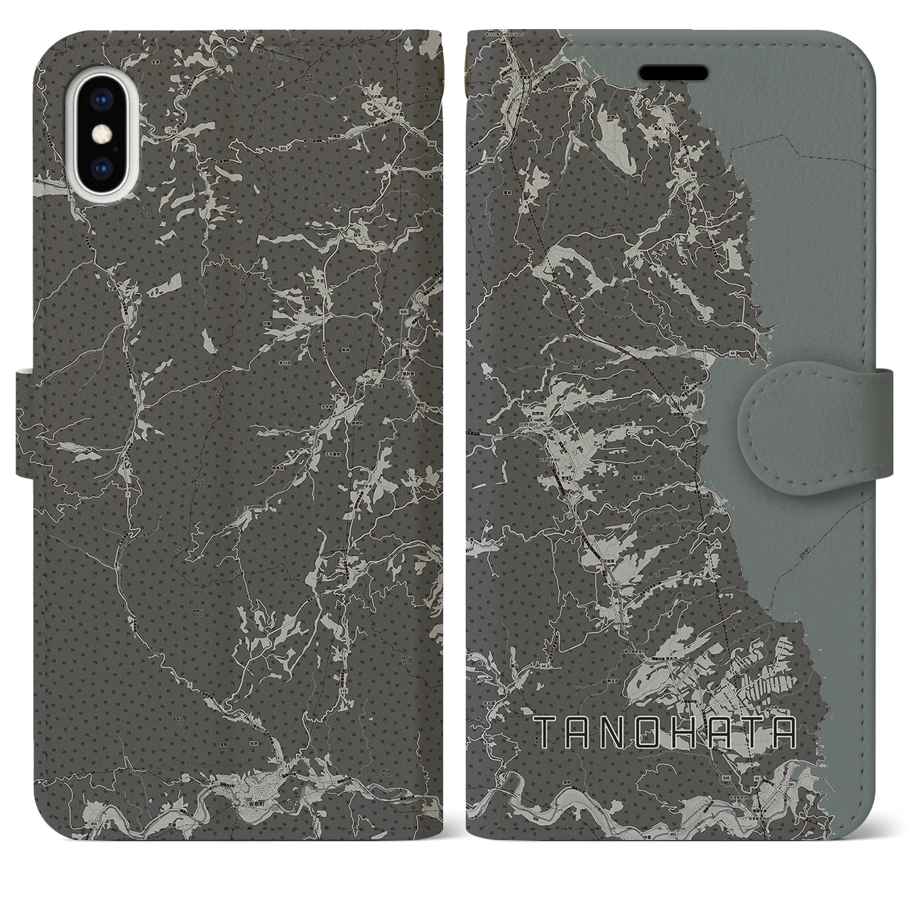 【田野畑(岩手県)】地図柄iPhoneケース(手帳タイプ)モノトーン・iPhone XS Max 用