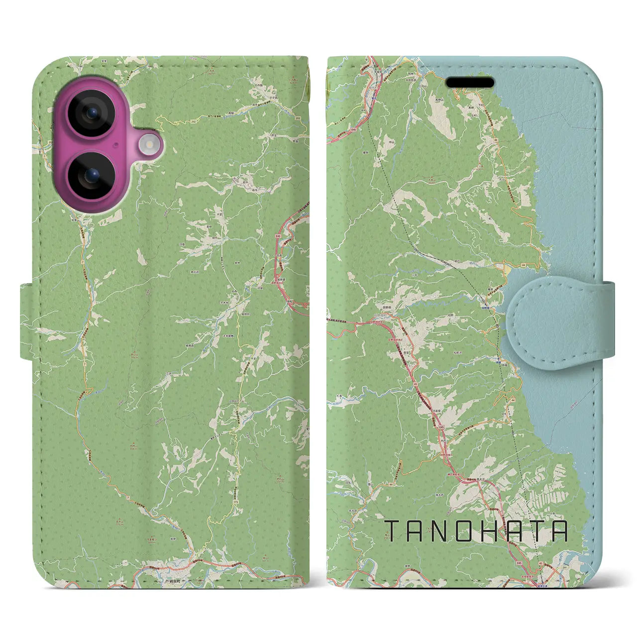 【田野畑(岩手県)】地図柄iPhoneケース(手帳タイプ)ナチュラル・iPhone 16 Pro 用
