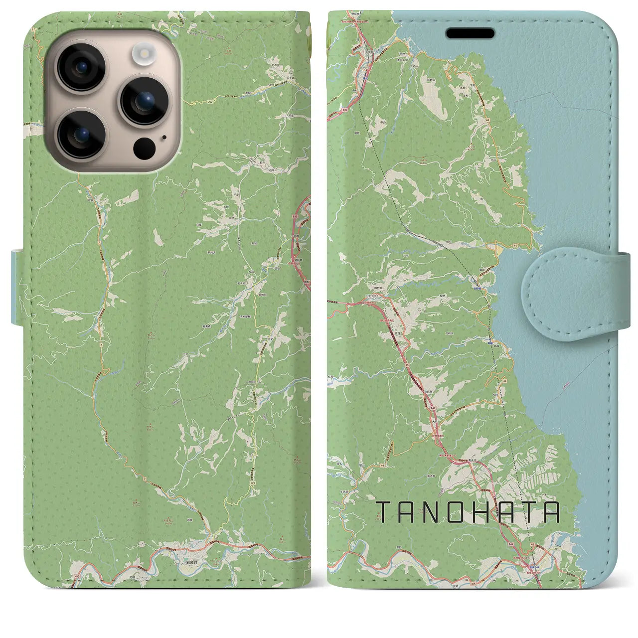 【田野畑(岩手県)】地図柄iPhoneケース(手帳タイプ)ナチュラル・iPhone 16 Plus 用