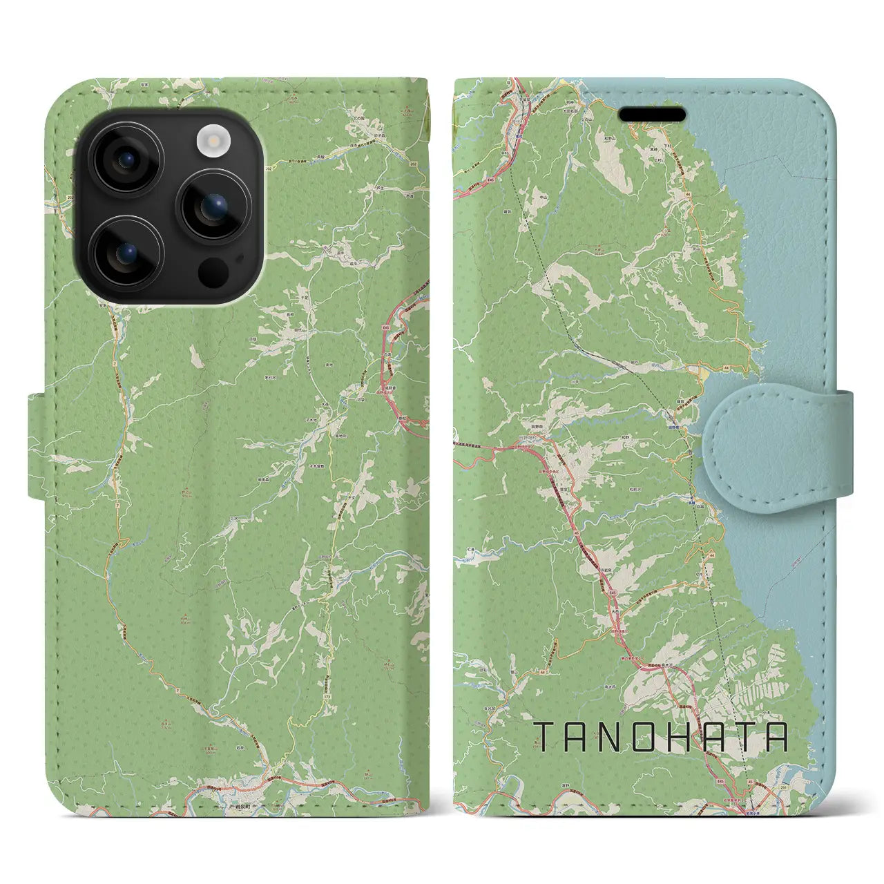 【田野畑(岩手県)】地図柄iPhoneケース(手帳タイプ)ナチュラル・iPhone 16 用