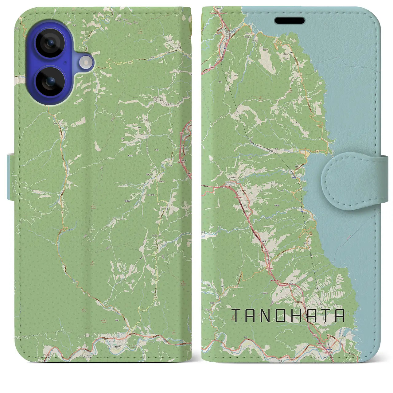 【田野畑(岩手県)】地図柄iPhoneケース(手帳タイプ)ナチュラル・iPhone 16 Pro Max 用
