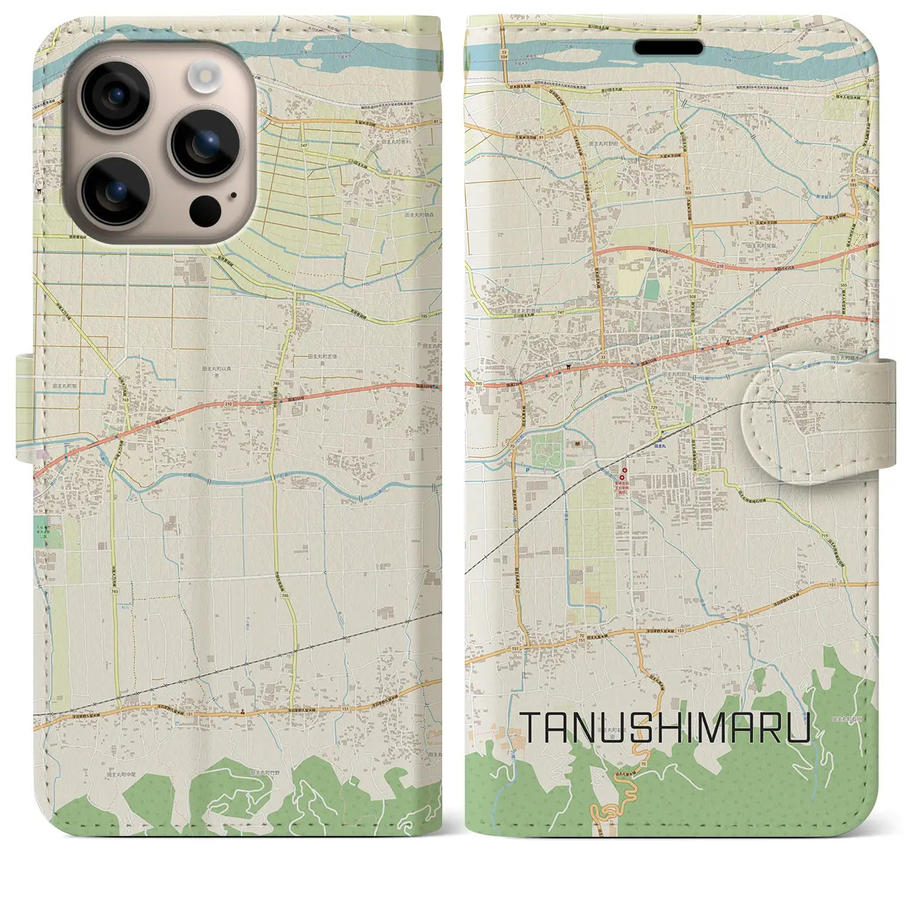 【田主丸(福岡県)】地図柄iPhoneケース(手帳タイプ)ナチュラル・iPhone 16 Plus 用
