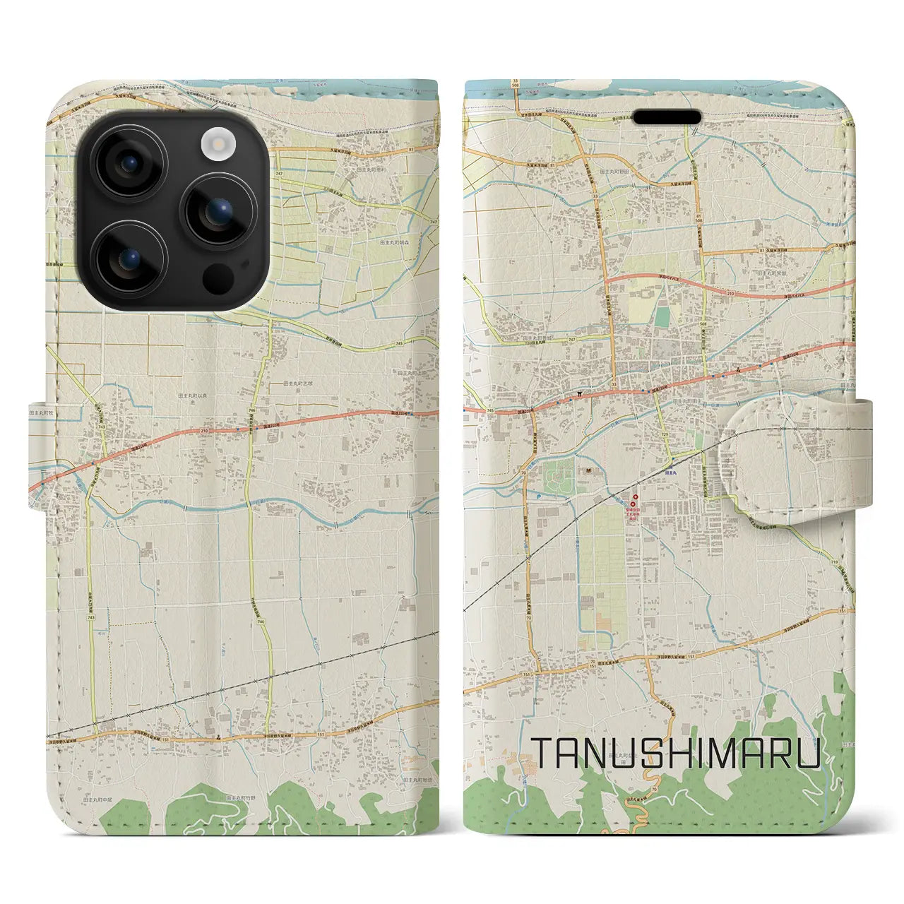 【田主丸(福岡県)】地図柄iPhoneケース(手帳タイプ)ナチュラル・iPhone 16 用