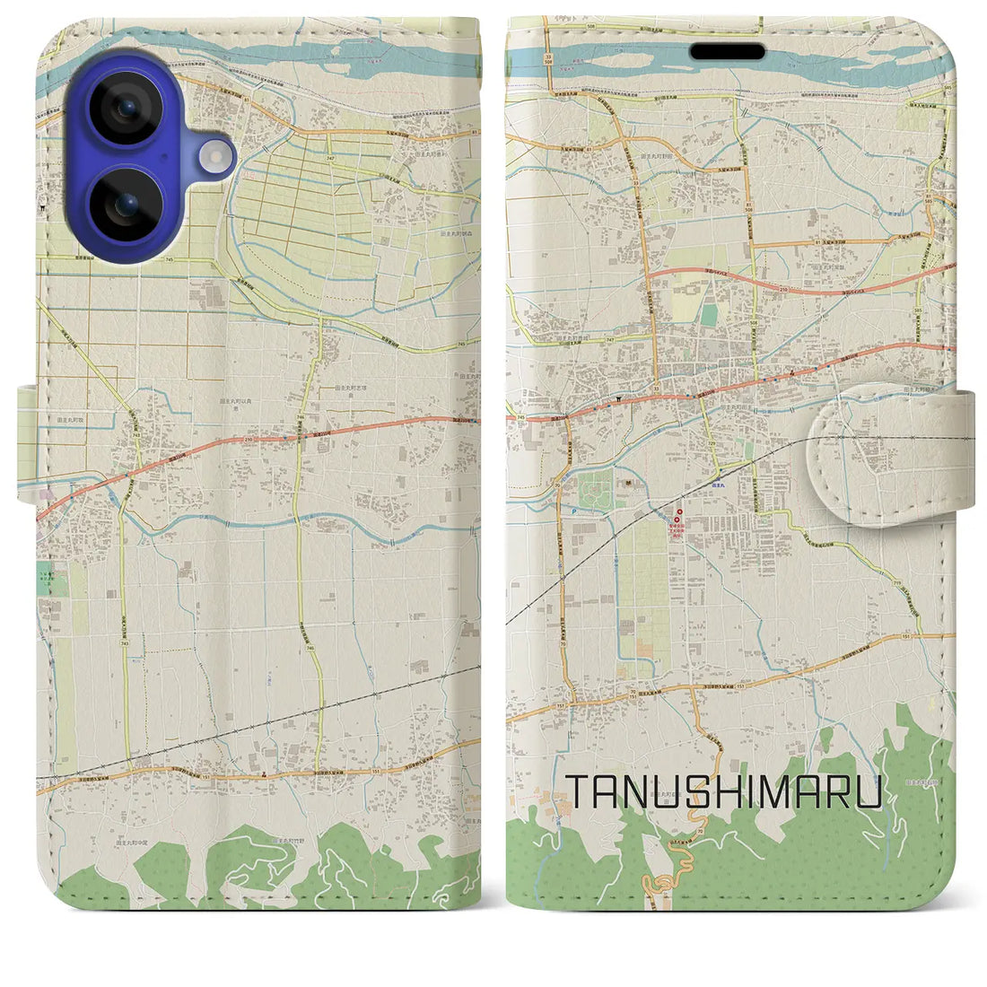 【田主丸(福岡県)】地図柄iPhoneケース(手帳タイプ)ナチュラル・iPhone 16 Pro Max 用