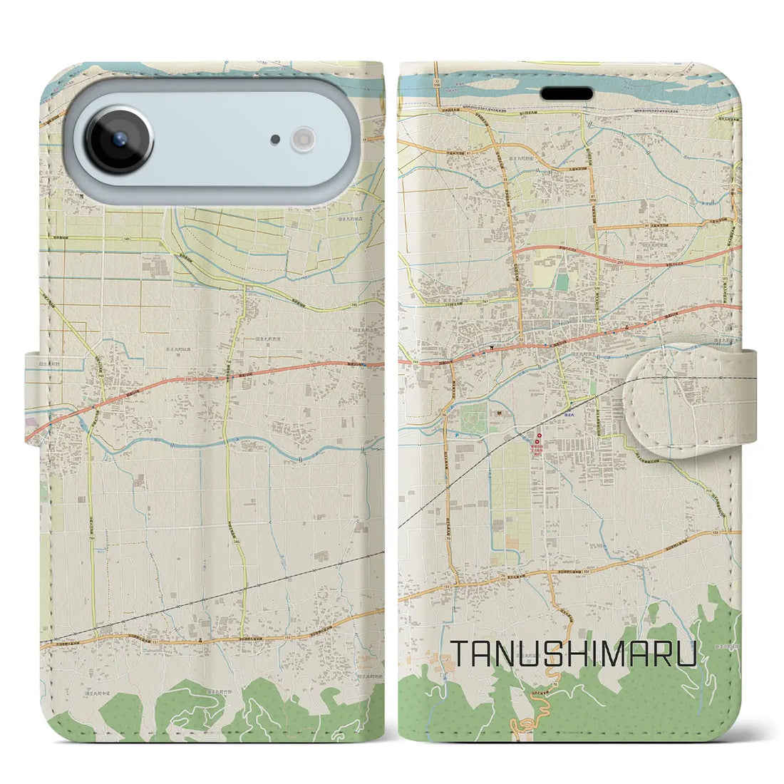 【田主丸(福岡県)】地図柄iPhoneケース(手帳タイプ)ナチュラル・iPhone 17 Pro Max 用