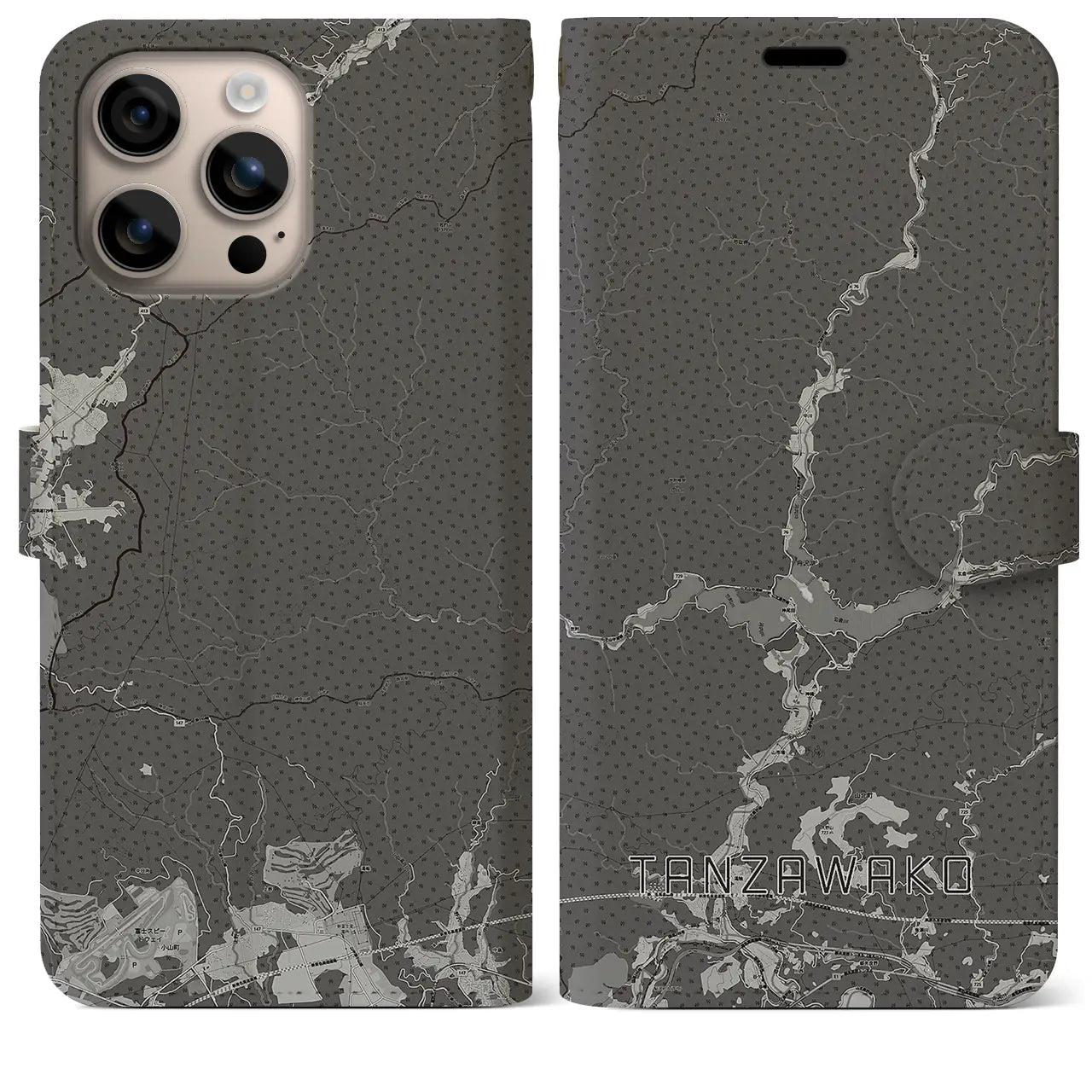 【丹沢湖(神奈川県)】地図柄iPhoneケース(手帳タイプ)