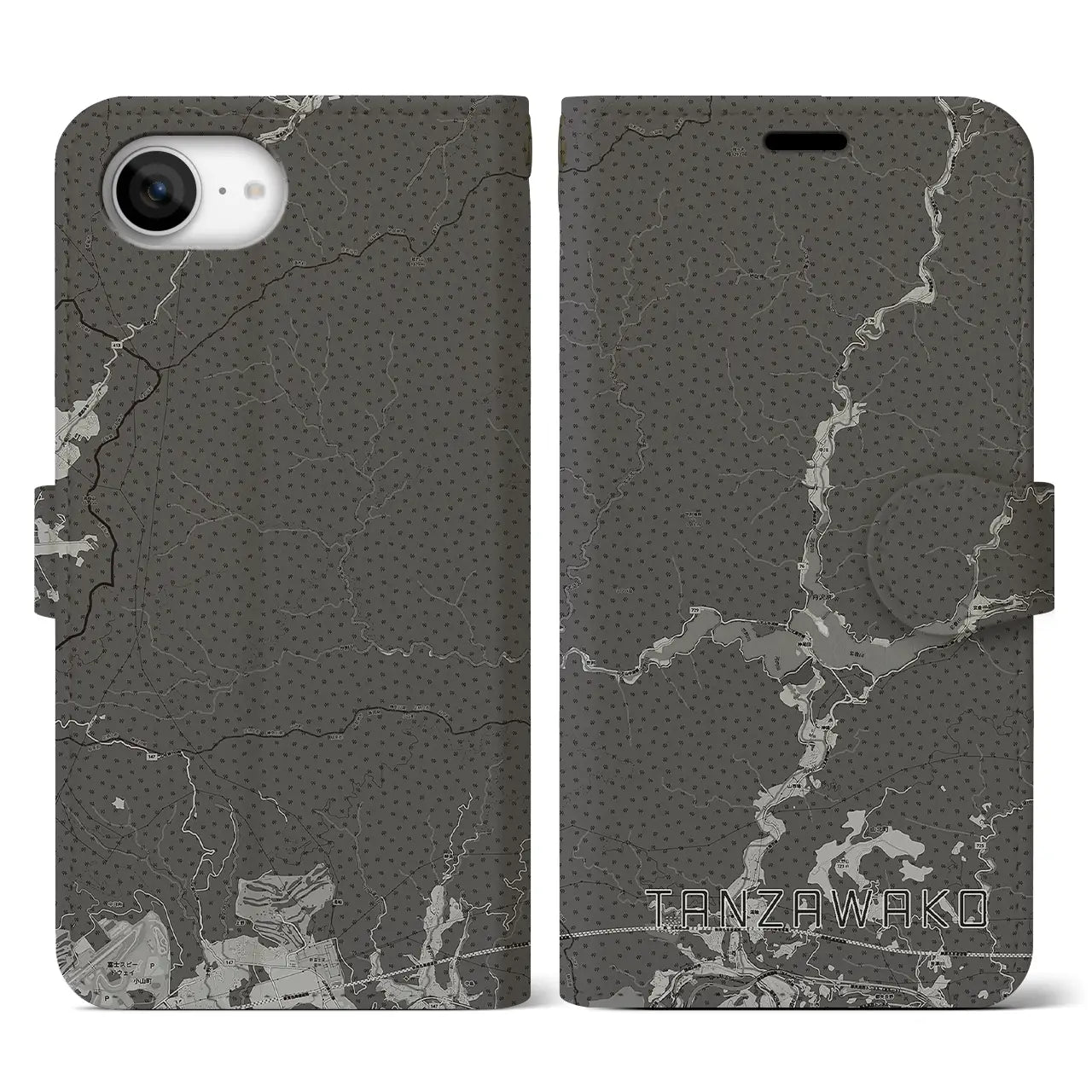 【丹沢湖(神奈川県)】地図柄iPhoneケース(手帳タイプ)