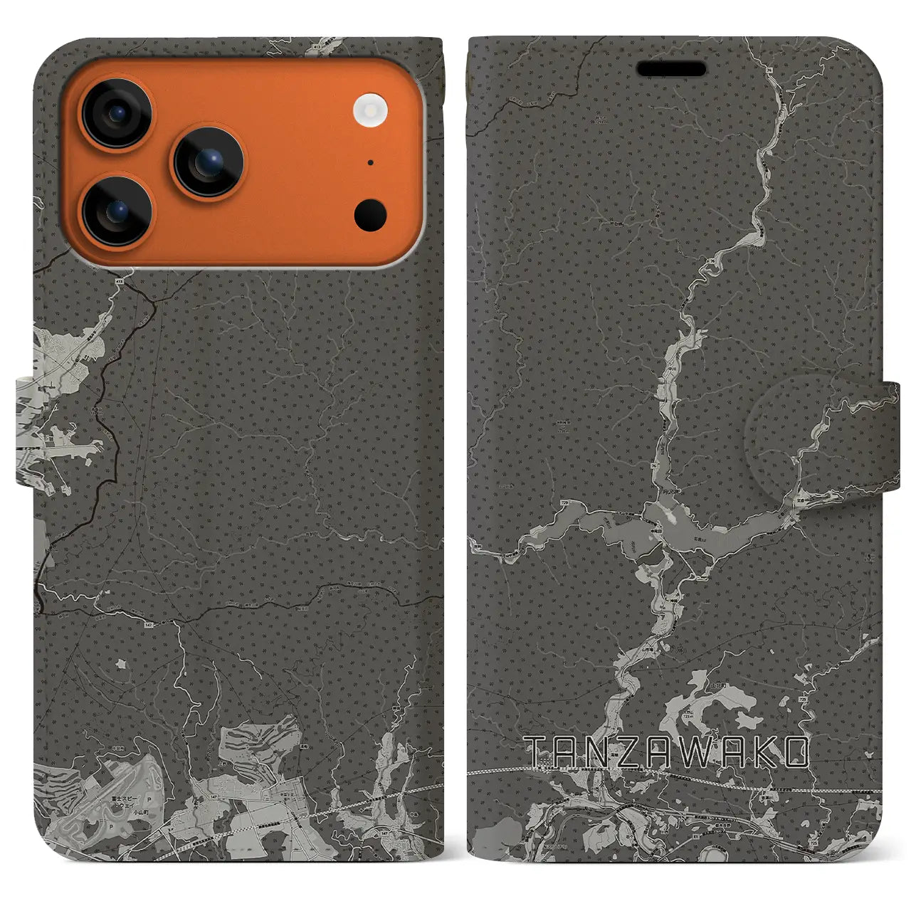 【丹沢湖(神奈川県)】地図柄iPhoneケース(手帳タイプ)