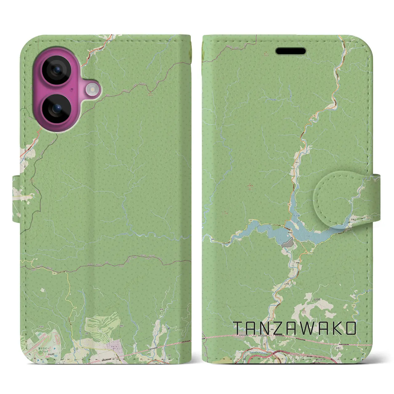 【丹沢湖(神奈川県)】地図柄iPhoneケース(手帳タイプ)ナチュラル・iPhone 16 Pro 用