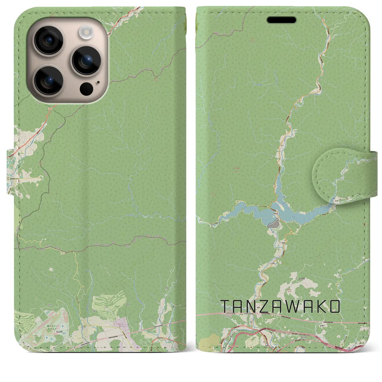 【丹沢湖(神奈川県)】地図柄iPhoneケース(手帳タイプ)ナチュラル・iPhone 16 Plus 用
