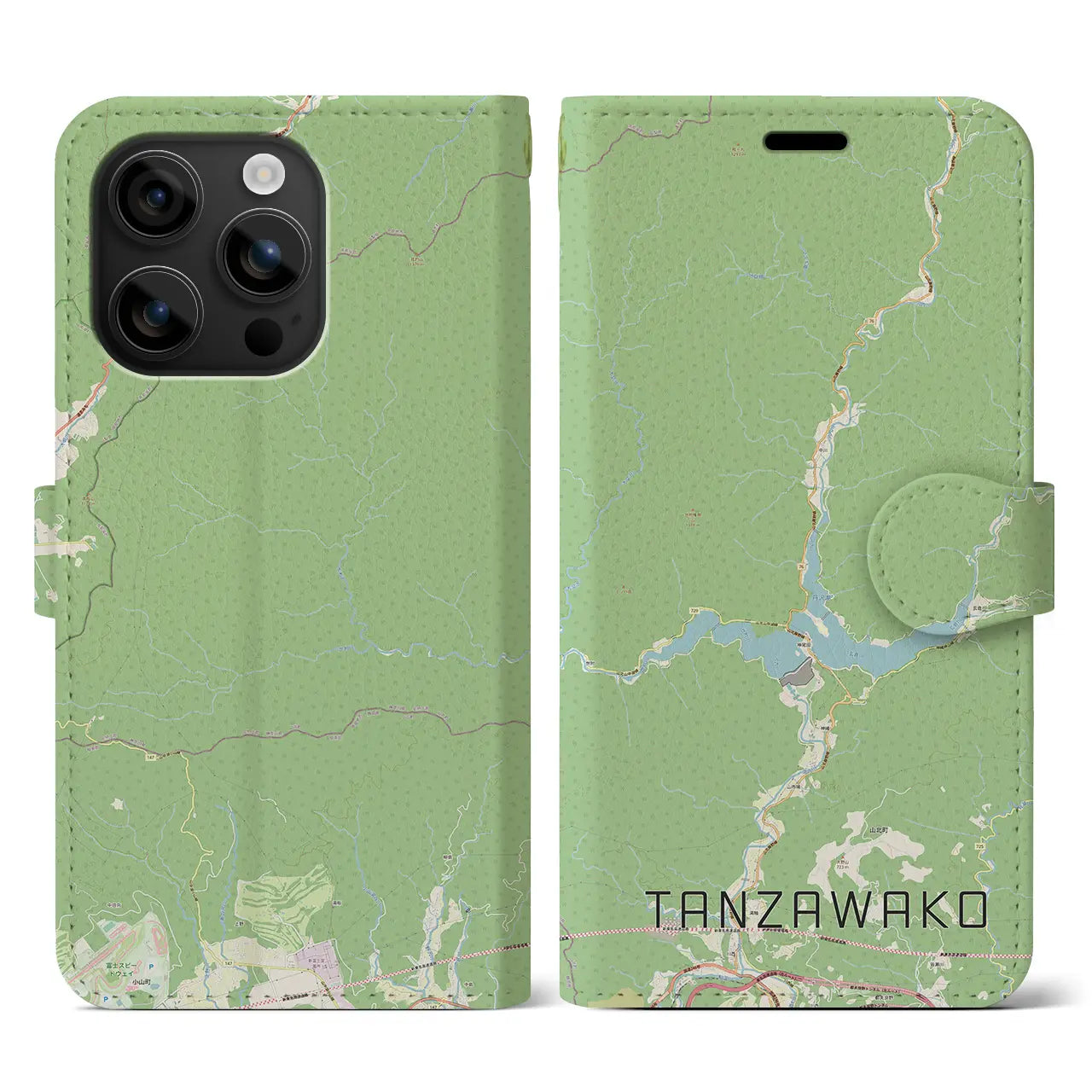 【丹沢湖(神奈川県)】地図柄iPhoneケース(手帳タイプ)ナチュラル・iPhone 16 用